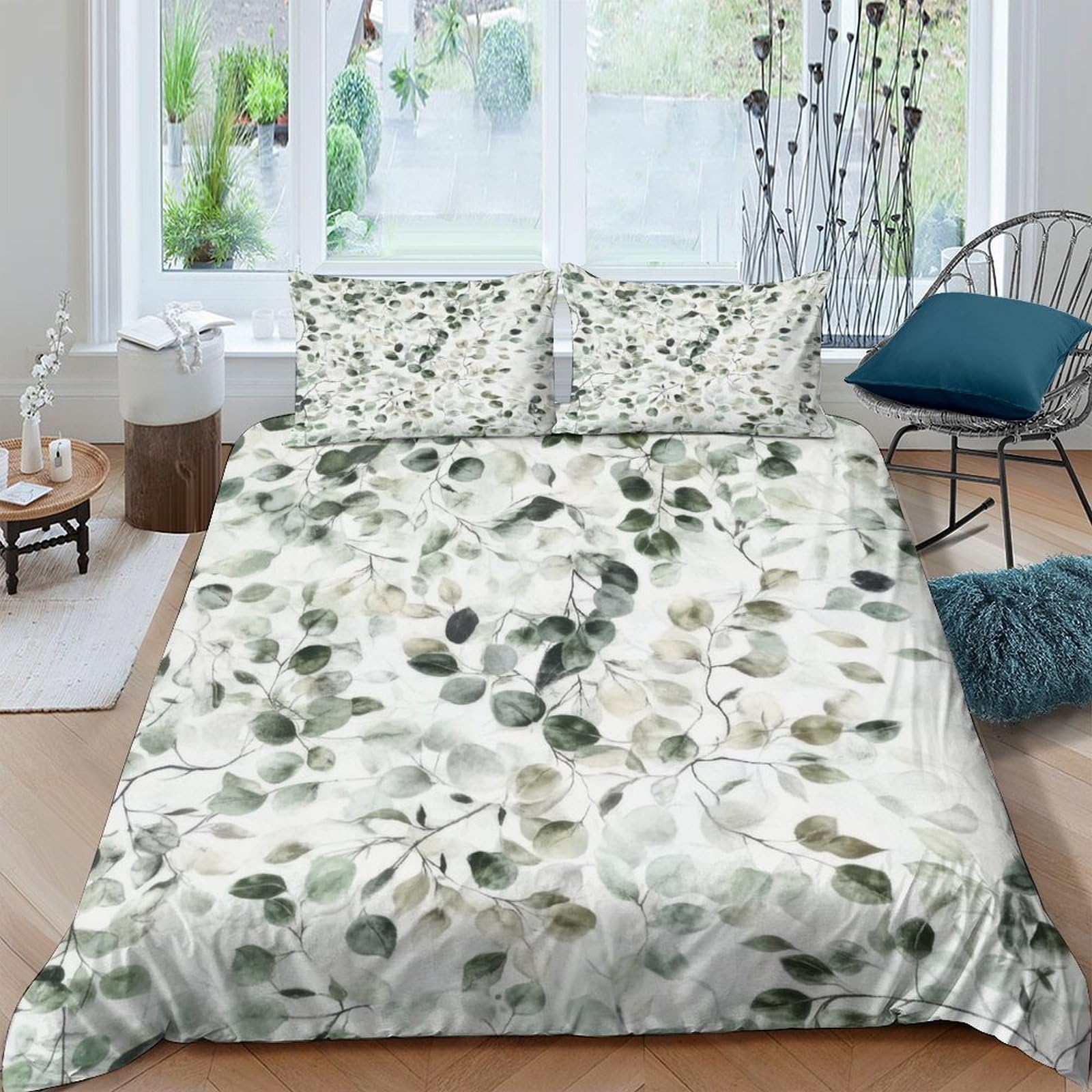 Ctjqhvkz Style-8 3D Printed Green Botanical Fitted Sheet Microfiber Soft Breathable Eucalyptus Leaf Mattress Cover For Bedroom Dorm Mattress Protection Decor Single（135X200cm）
