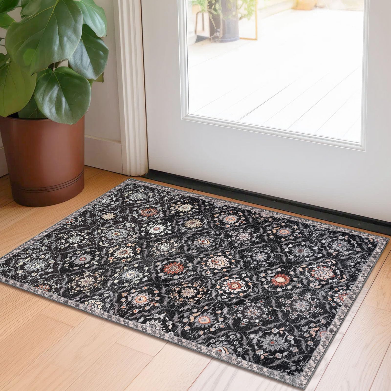 KILOCOCO 2x3 Small Area Rug, Moroccan Super Soft Entryway Rugs Indoor Vintage Washable Rug Non-Slip Indoor Door Mat, Accent Print Faux Wool Throw Rug