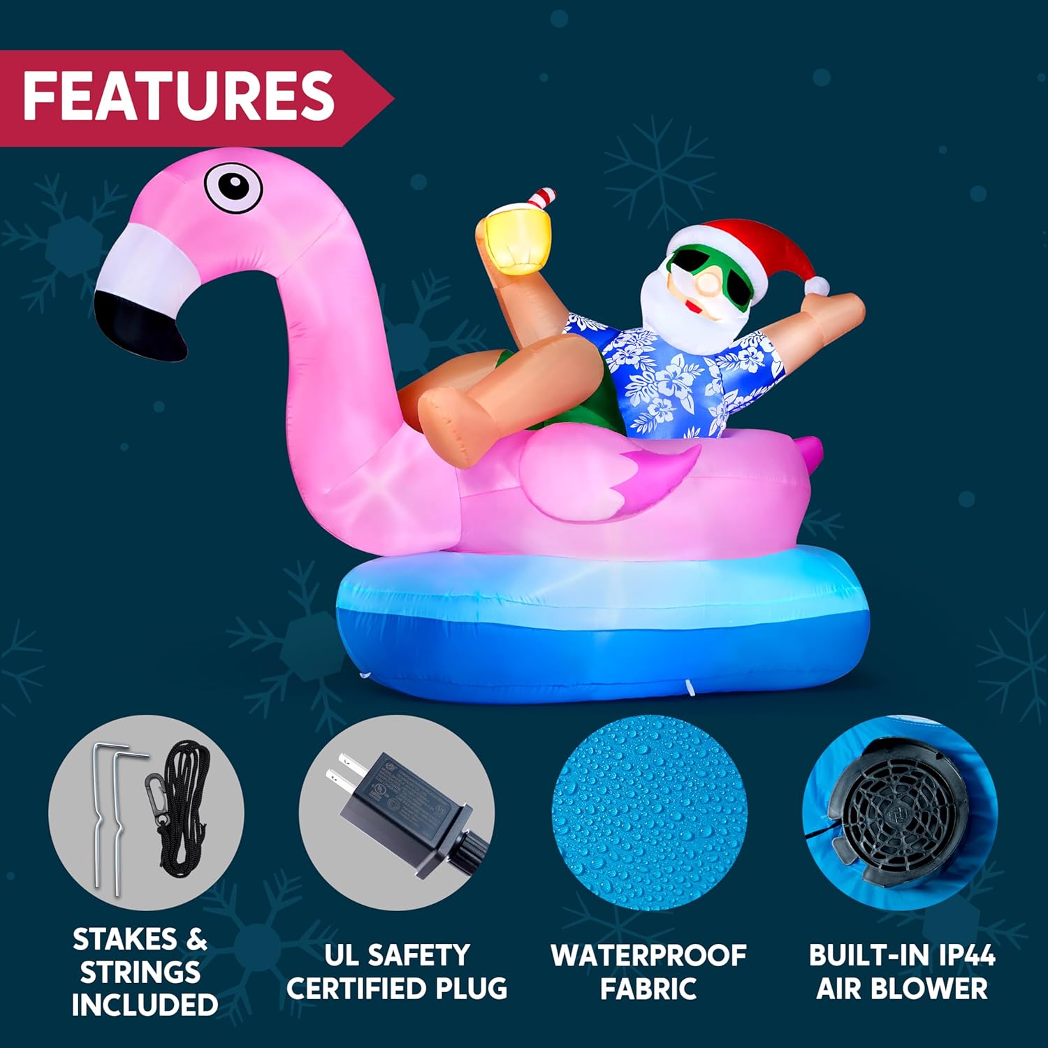 JOYIN Christmas Inflatable Santa on Flamingo Outdoor Decoration, Christmas Blow Ups Santa Inflatable Yard Decorations with Build-in LEDs for Xmas Decor, Yard Outdoor Garden Lawn Decor - Image 6