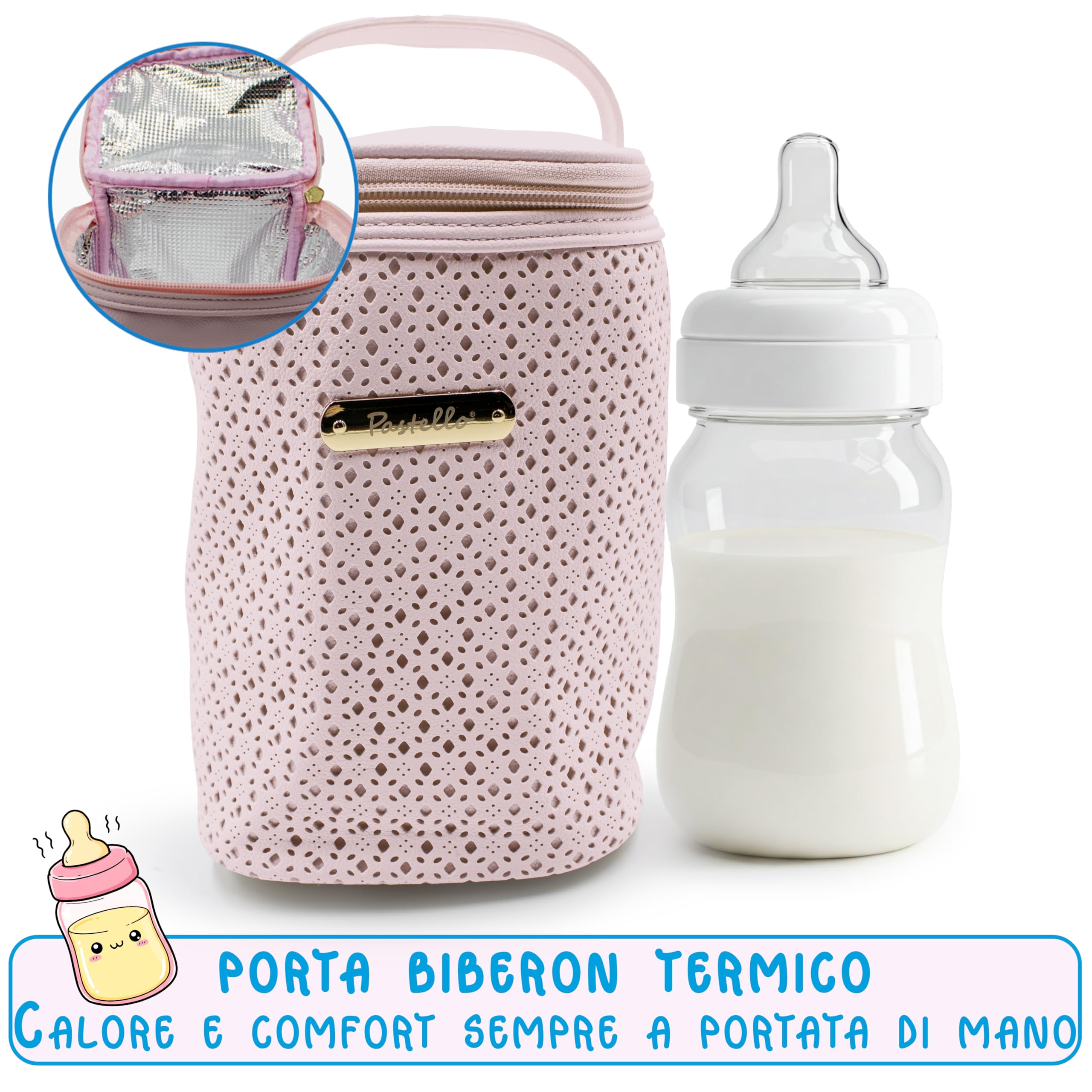 PASTELLO - Set Borsa Nascita Multifunzione con Accessori Inclusi, Borsone Mamma per Cambio e Viaggio, Con Fasciatoio, Portabiberon Termico e Portaciuccio (Art. SETN03)