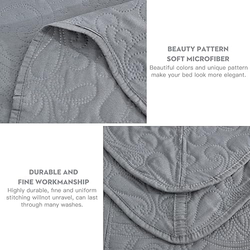 Miniatura 4 de Colcha extragrande tamaño King, funda de cama ligera ultrasónica, patrón de cachemira, reversible, 5 piezas, 100% microfibra, KingCal King, gris