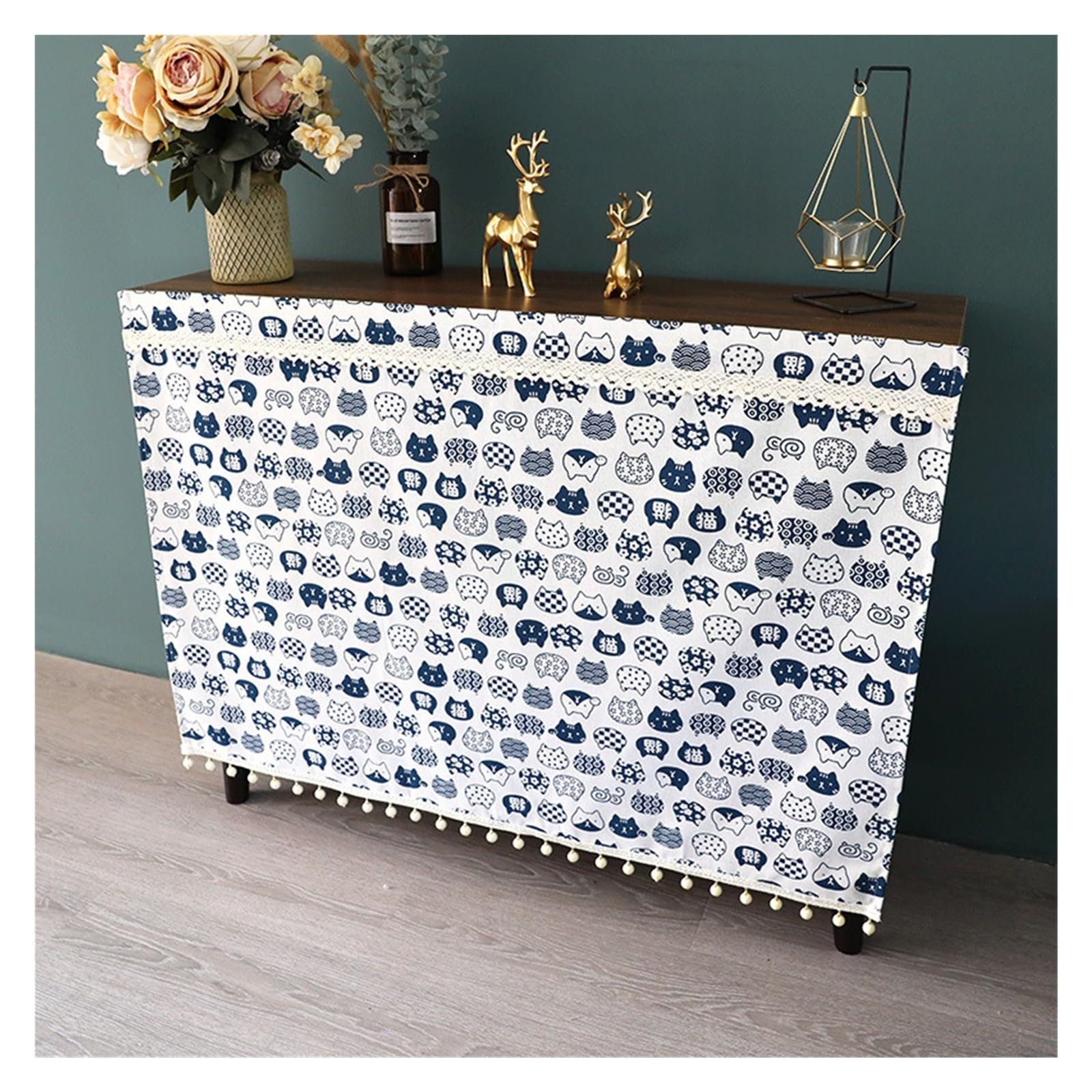 Cortinas de gabinete autoadhesivas: media cortina antipolvo de gato blanco (80x100 cm)