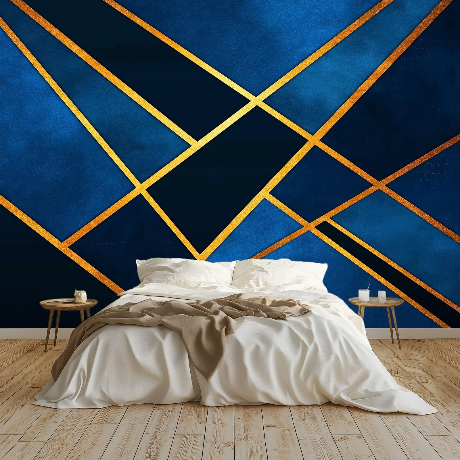 Nowoczesna geometryczna tapeta panoramiczna diamentowa kratka 200 x 140 cm wysokiej jakości gobelin ścienny z włókniny - dekoracja ścienna, do pokoju dziecięcego i biura ciemnoniebieski