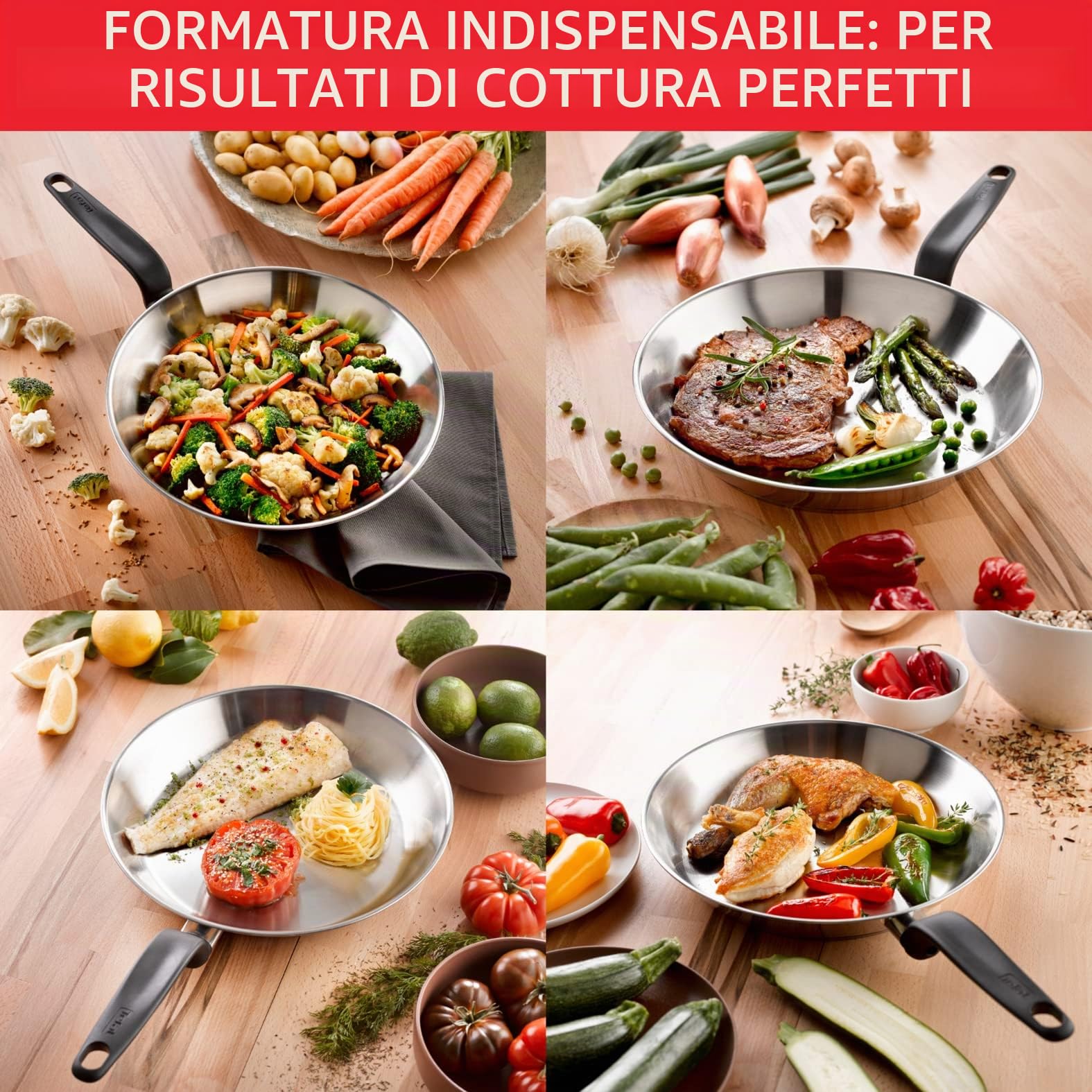 Tefal Primary Padella in acciaio inox 24 cm, garanzia 10 anni, acciaio inossidabile di prima qualità, induzione, per cucinare deliziose ricette e smaltare E3080404