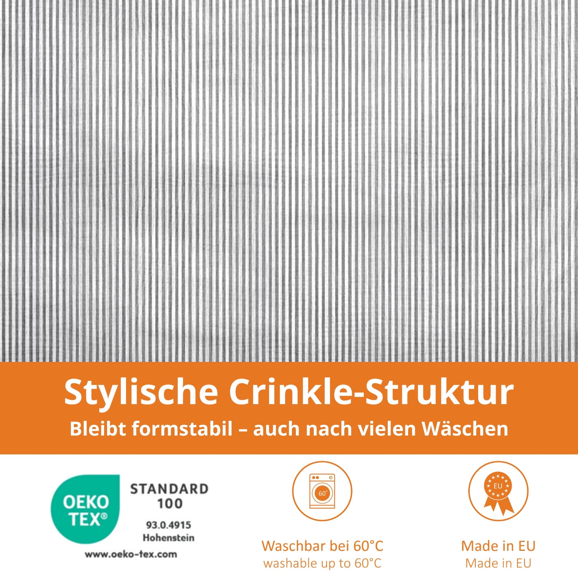 sleepling Musselin Bettwäsche, Bettbezug 135x200 cm + Kissenbezug 80x80 cm, 2-teiliges Set, 100% Baumwolle, Weiche Sommerbettwäsche, Made in EU, Oeko-TEX, Waschbar bis 60 Grad, Gestreift Grau Weiß