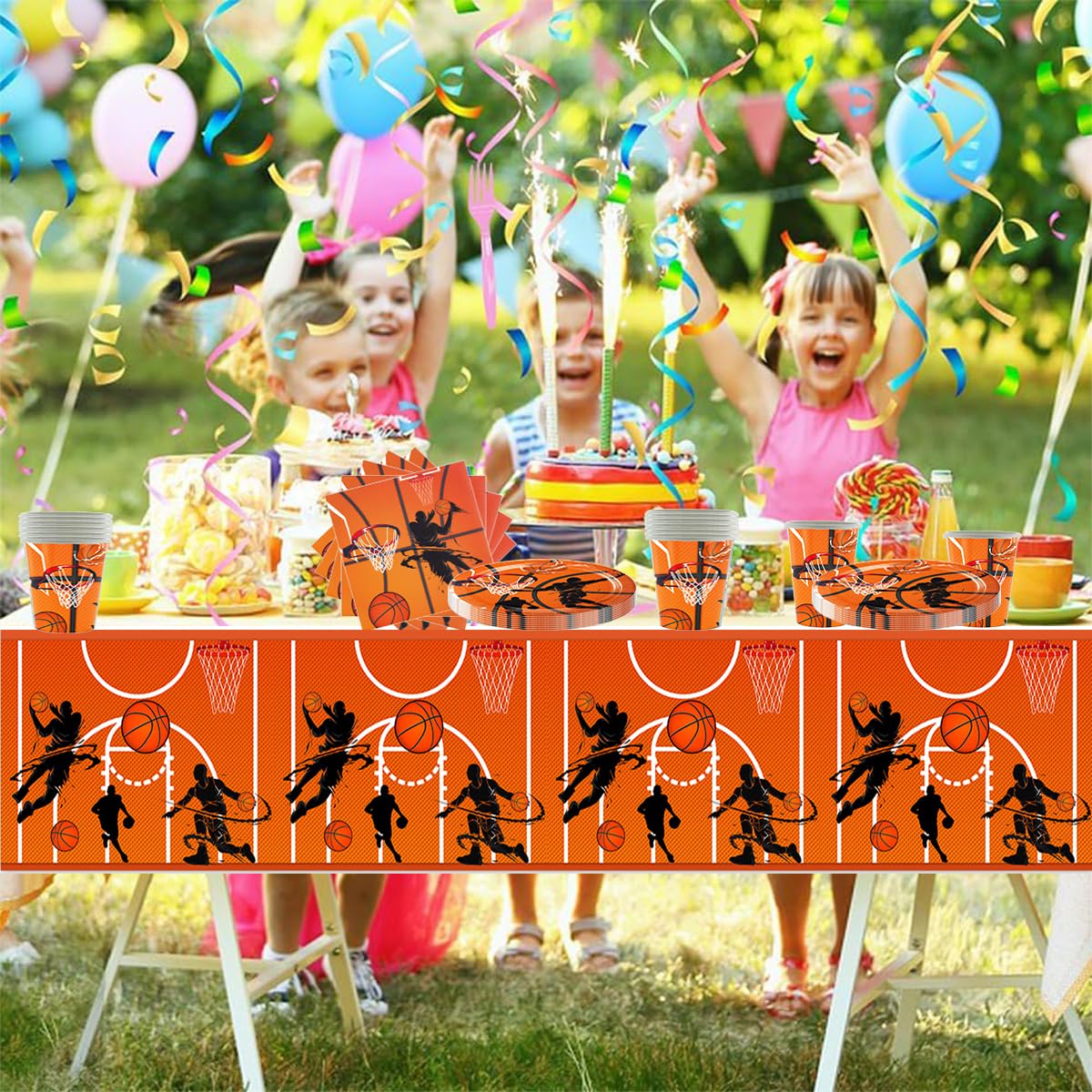 61 pezzi stoviglie per feste di basket, stoviglie per feste di compleanno per bambini, stoviglie a tema sportivo per baby shower e anniversari, per 20 persone