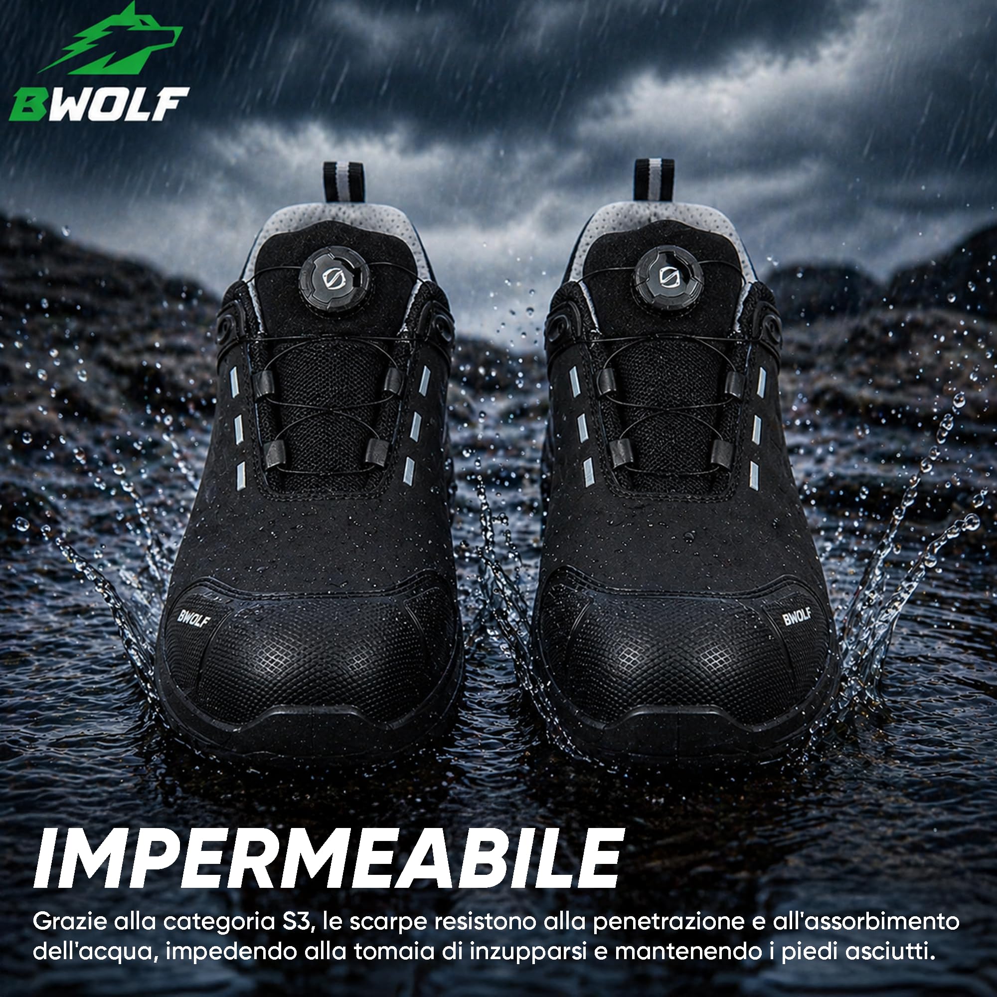 BWOLF Defender FIT S3S Scarpe antinfortunistiche da uomo e da donna – Scarpe antinfortunistiche leggere S3, impermeabili, senza metallo, cappuccio composito