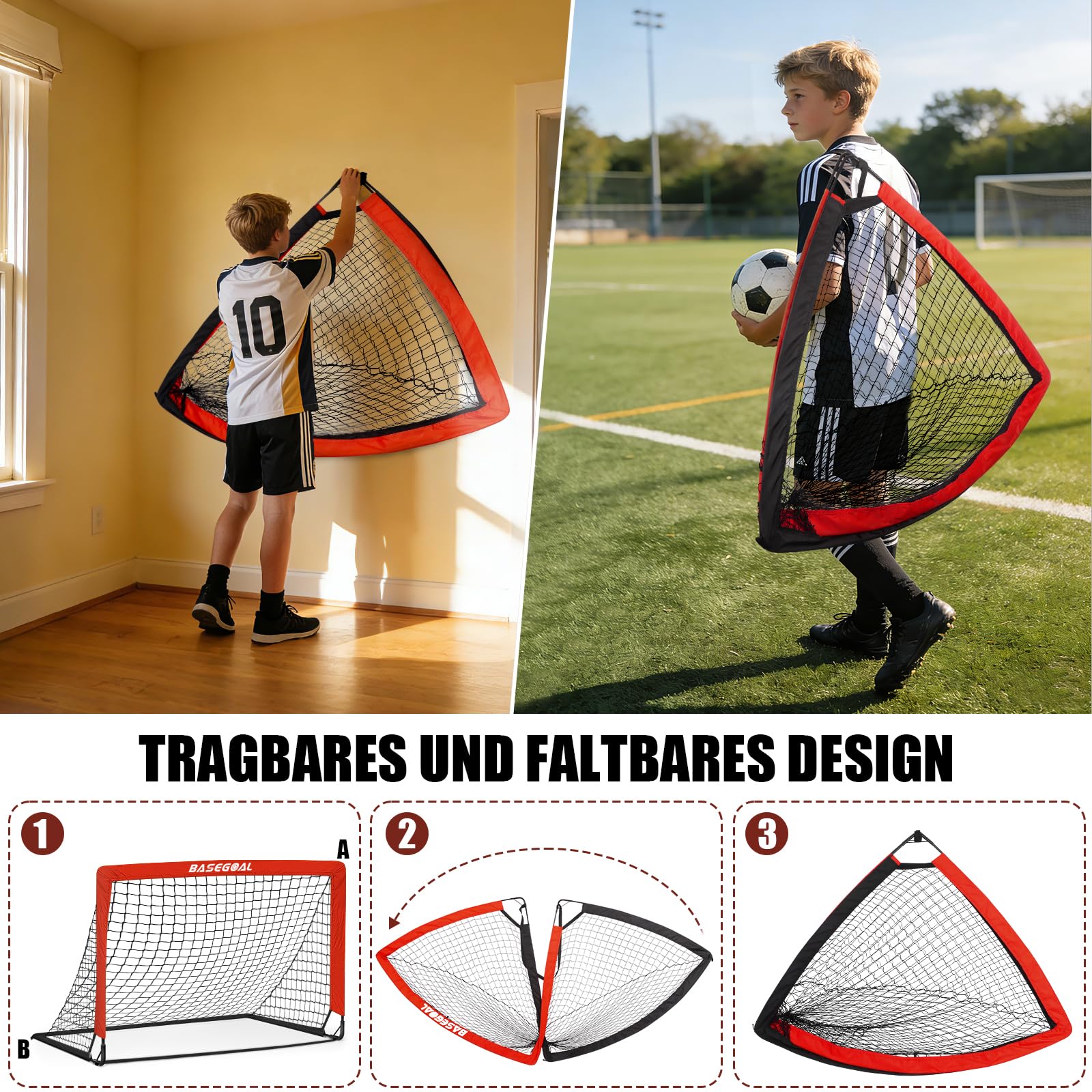 Klappbares Fußballtor Kinder [150x120cm/120x90cm]- Fussballtore für Garten Kinder 2-in-1 mit Zielscheibe, Fussball Tor Outdoor mit Tragetasche & Erdankern - Ideal für Garten, Strand