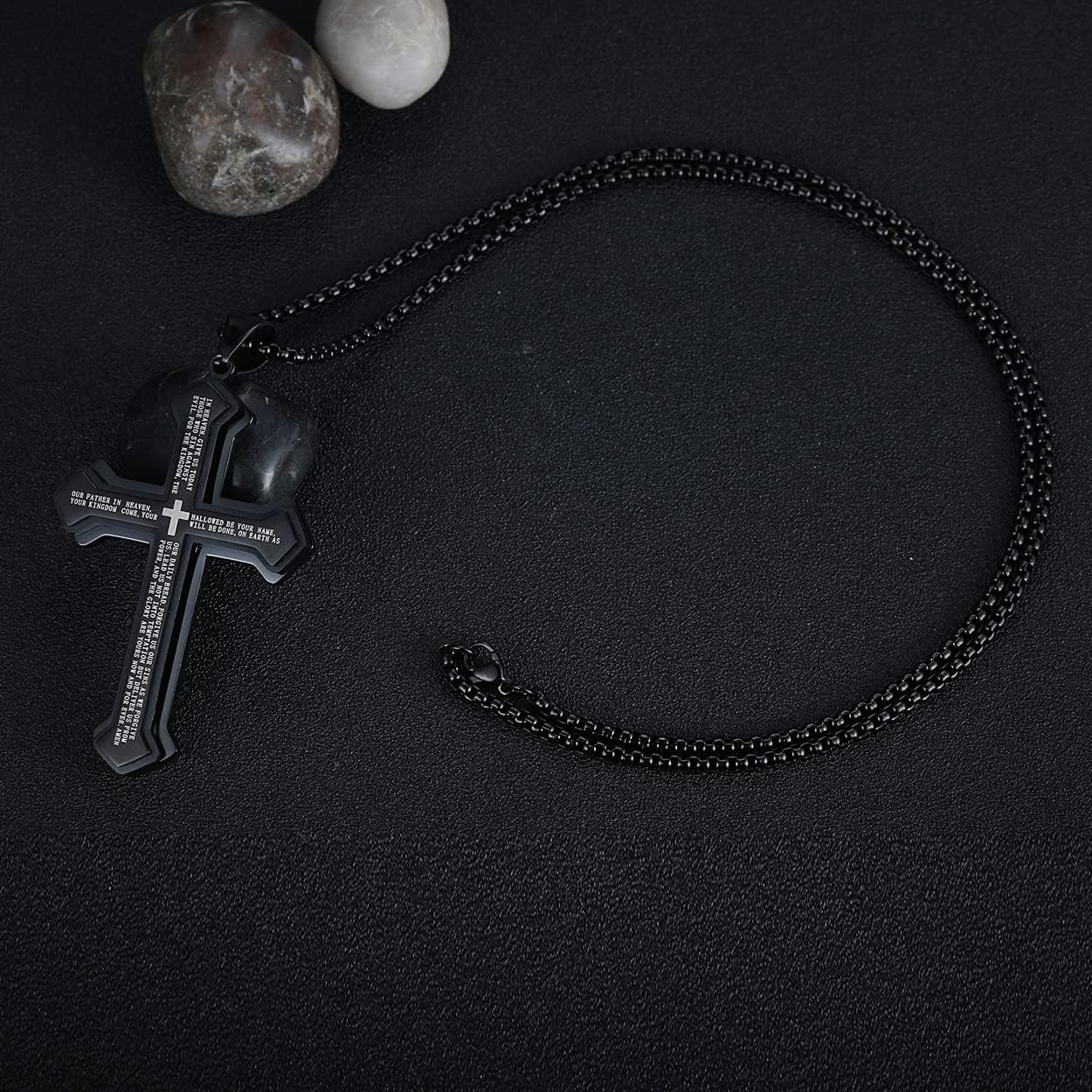 Rehoboth Men's Stainless Steel Nail Lord's Prayer Cross Pendant Necklace for Men Women Big Pendant and Strong Chain 24" - Image 4