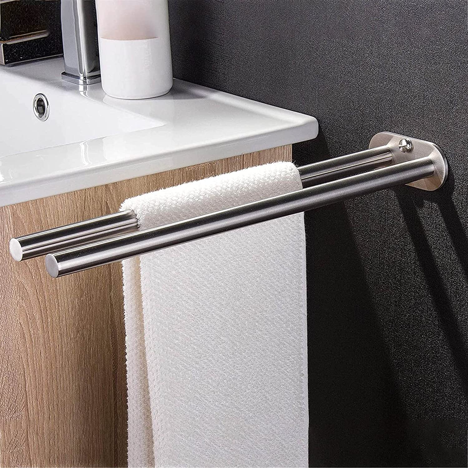 Toallero de Acero Inoxidable, para baño, Cocina, Soporte de Pared, Barra para Toallas, Soporte de Almacenamiento (Doble Barra)