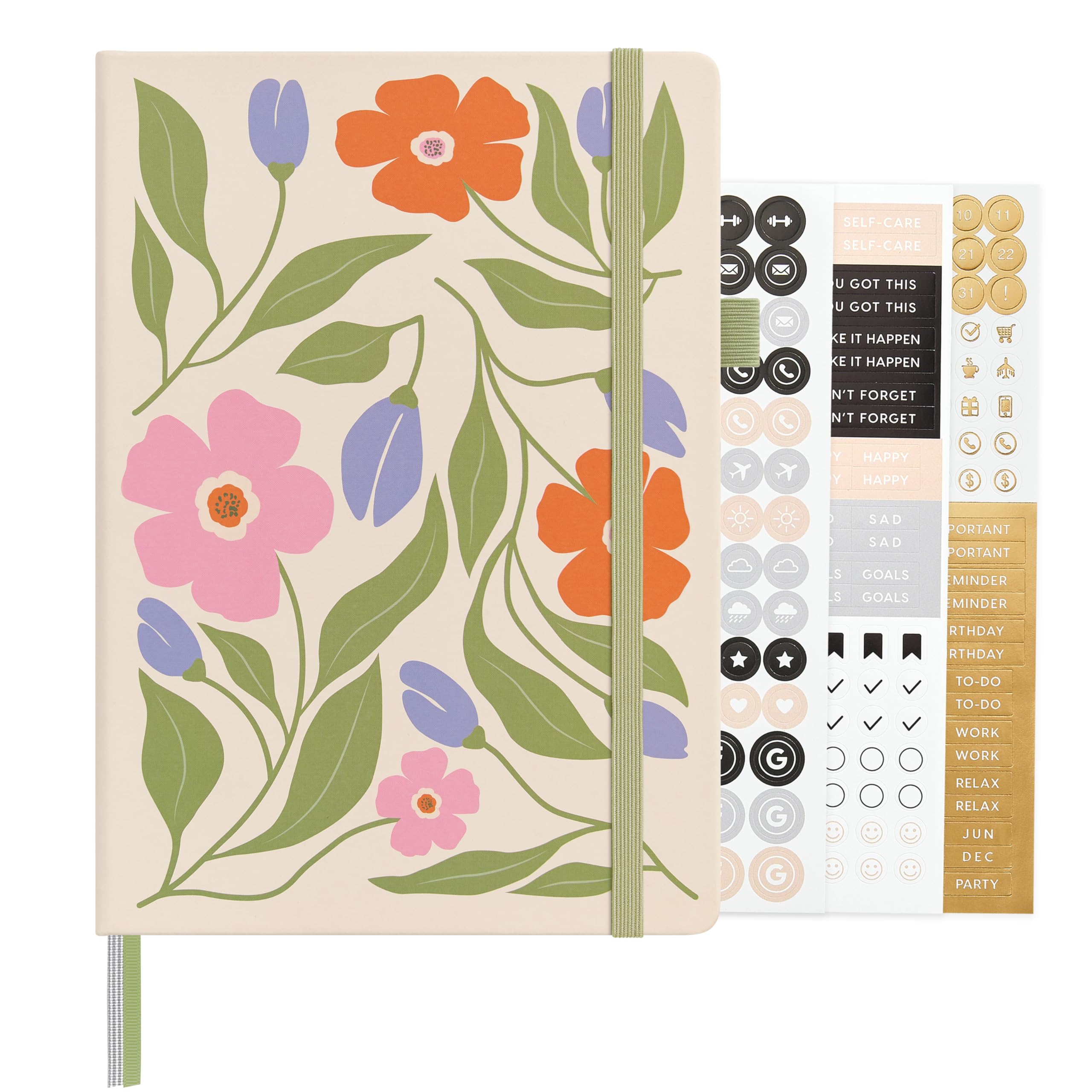 &And Per Se Dotted Journal Notebook for Women&Men with Pattern, A5 Leather Hardcover, 160 Pages 100GSM Thick Dotted Paper, 3 Sheets of Stickers Included, 5.7'' x 8'' (Botanical Floral)