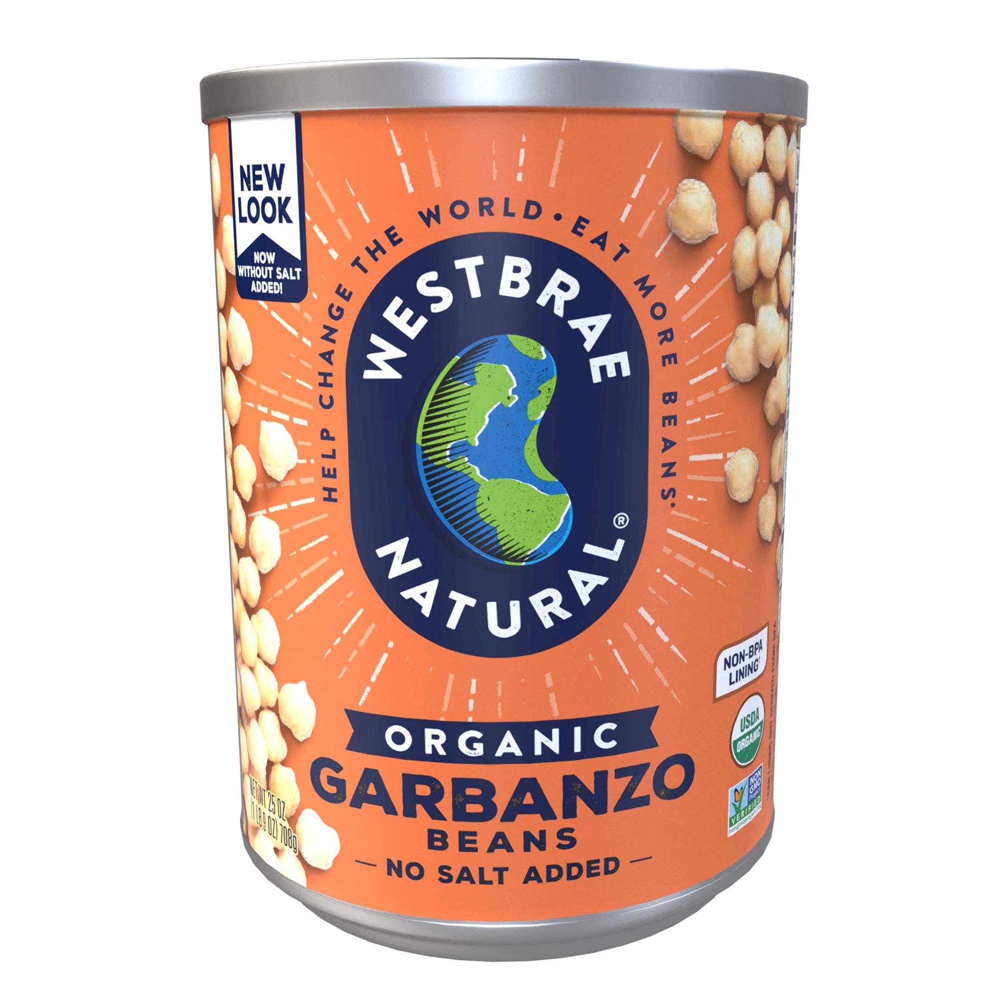 Westbrae Natural Organic Garbanzo Beans, No Salt Added, 25 Oz (Pack of 12)