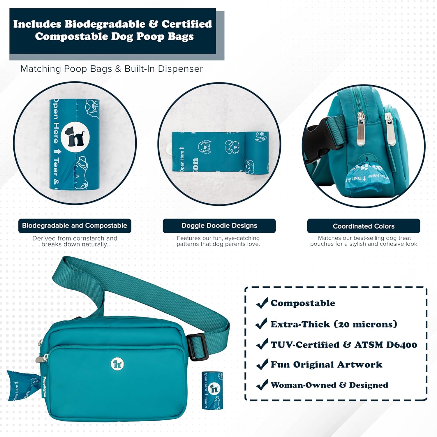 Puppington 3-in-1 Crossbody Bag & Dog Treat Pouch for Pet Training - Blush Pink + Lagoon Teal Bundle