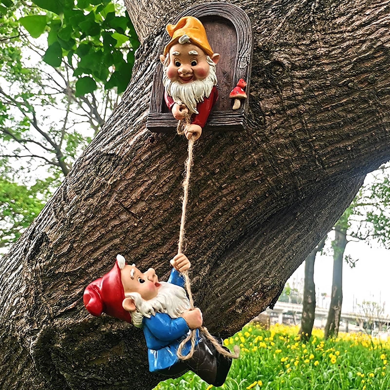 Genérico Decorazione per albero di gnomi rampicanti, in resina, 10-15 cm | Abbraccio, scultura artistica nana | Perfettamente ideale per la decorazione del patio, accento di prato, unica.