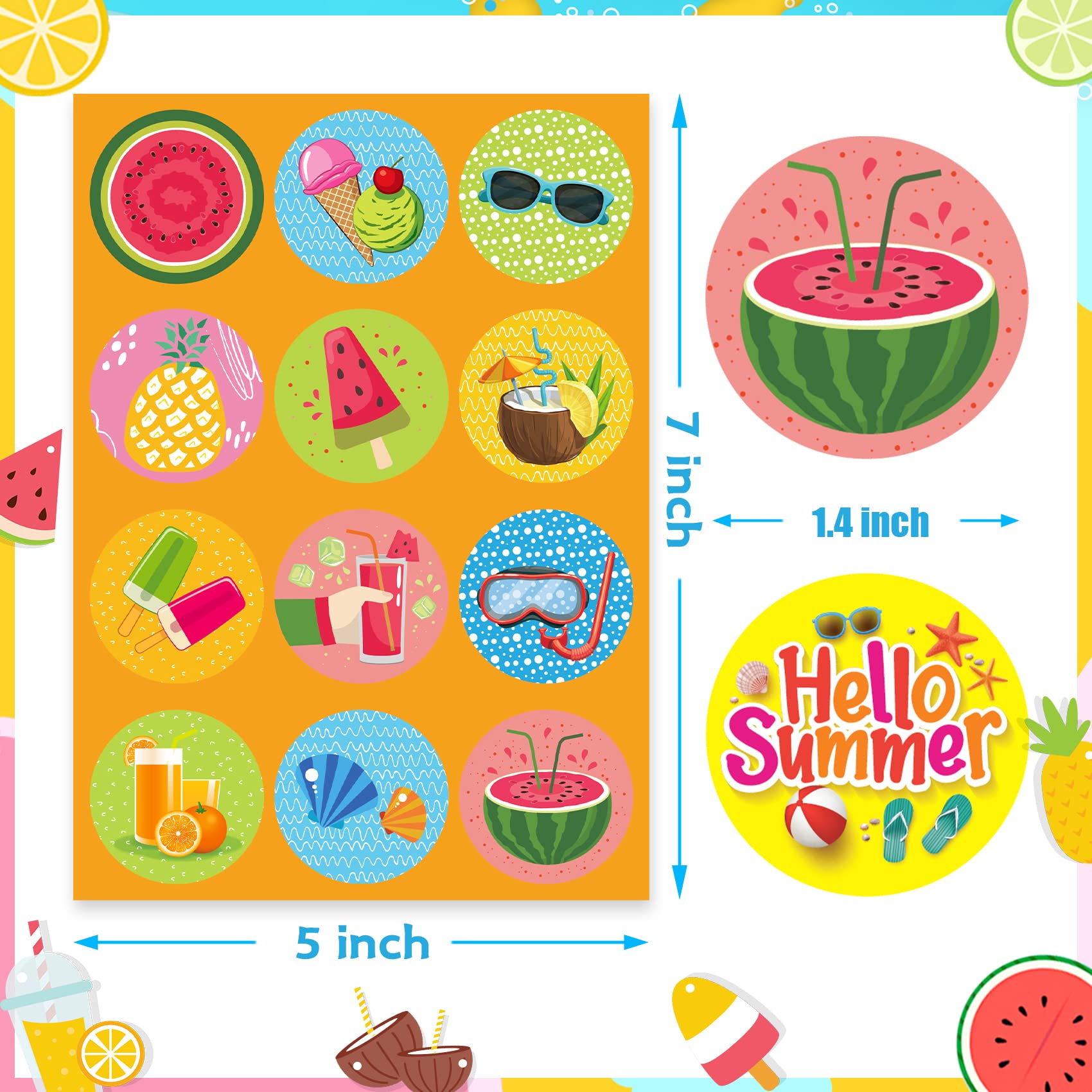500 calcomanías de verano para niños, 30 hojas de calcomanías tropicales de playa, océano, a granel, helado, animales marinos, vacaciones, calcomanías hawaianas, manualidades, escuela 4