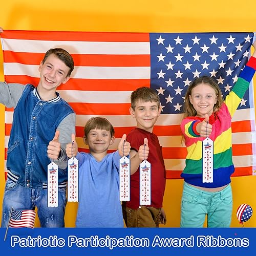 Miniatura 2 de Crowye 100 cintas de premio para participantes con cuerda de tarjetas, cintas patrióticas de participación, cintas para el día de campo escolar,