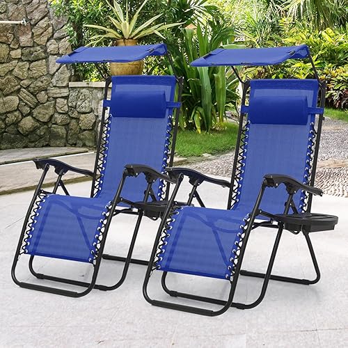 Miniatura 4 de MoNiBloom 2 piezas para sala de estar al aire libre, patio, playa, jardín, silla con bandeja de utilidad, soporte para tazas, color azul