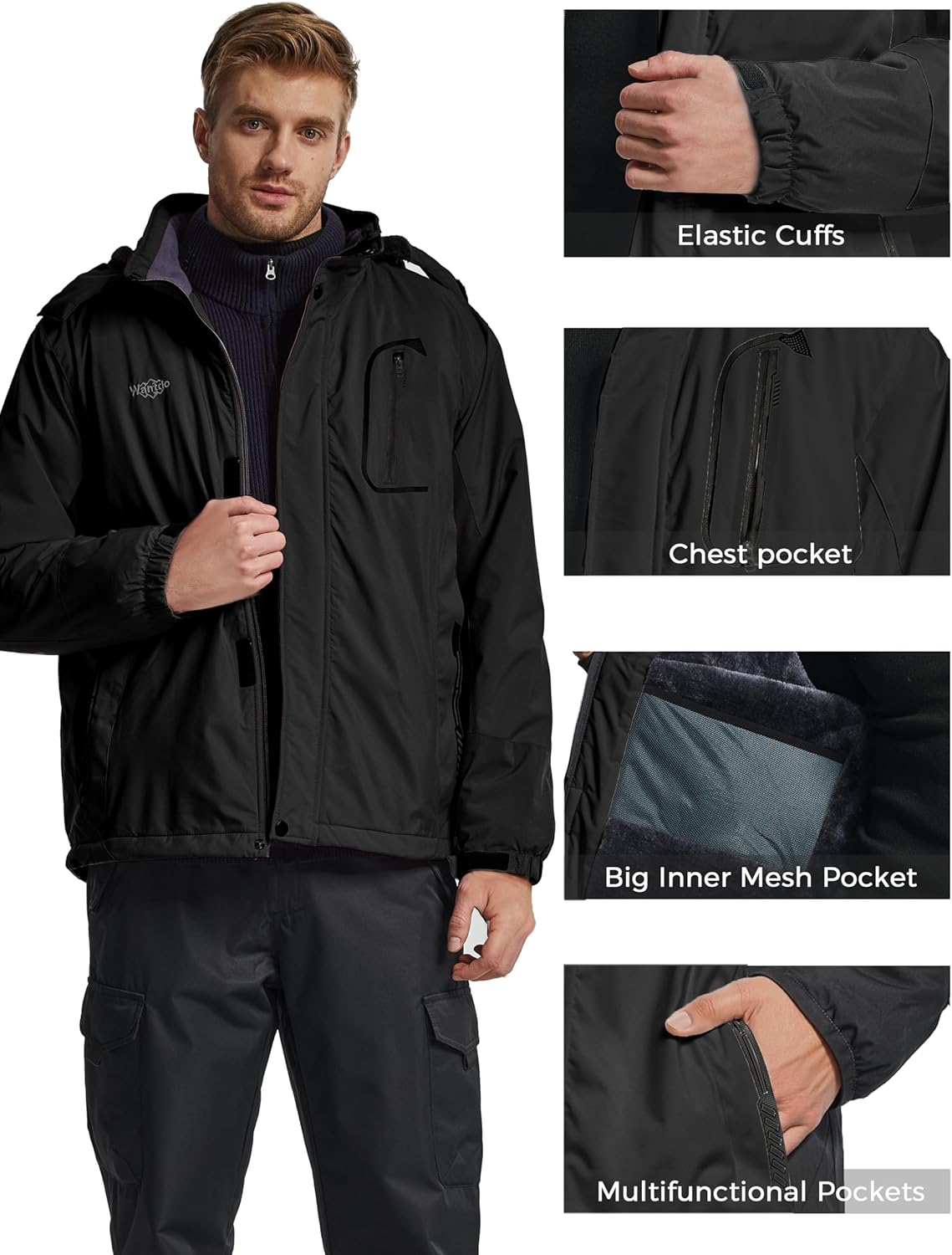 wantdo Men's Waterproof Ski Jacket Warm Winter Snow Jacket Snowboarding Jacket with Hood - Image 2