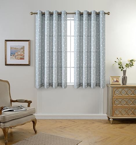 Miniatura 2 de Miuco - Cortinas con ojales de lino sintético, semitransparentes, bordadas con flores, para sala de estar