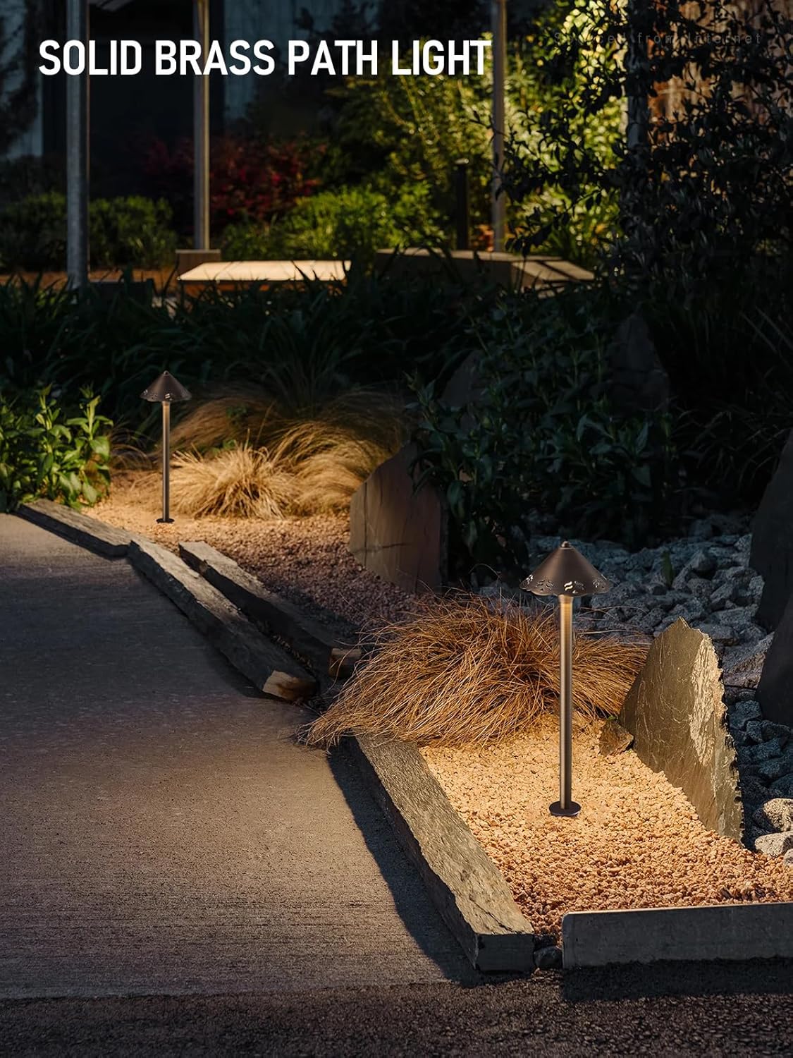 LEONLITE Filigree Solid Cast Brass Pathway Lights Bundle Low Voltage Landscape Path Light Stability Plate, 2 Pack 12V Path Light for Yard & 6 Pack 1/2" NPT Thread, Aluminum, for Landscape Path Light