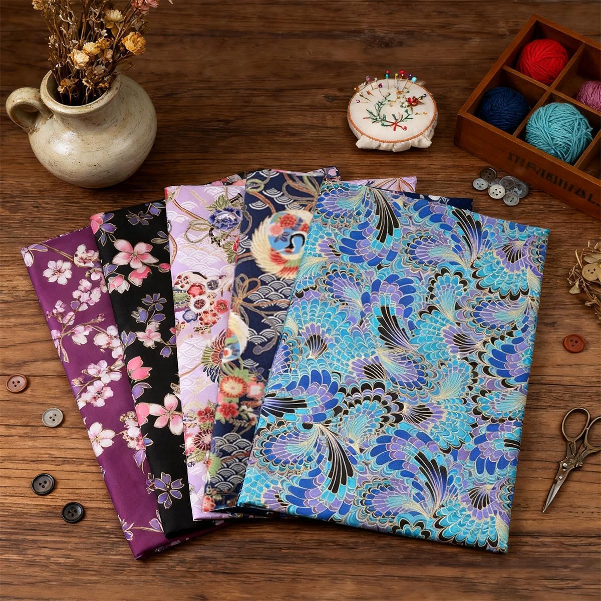 5PCS Cotton Craft Fabric Bundle Squares Patchwork, 10" x 8"Inch (25x20cm) Colorful Japanese Style Cotton Wrapping Cloth Squares Quilting Sewing Patchwork Fabric,DIY Scrapbooking Artcraft