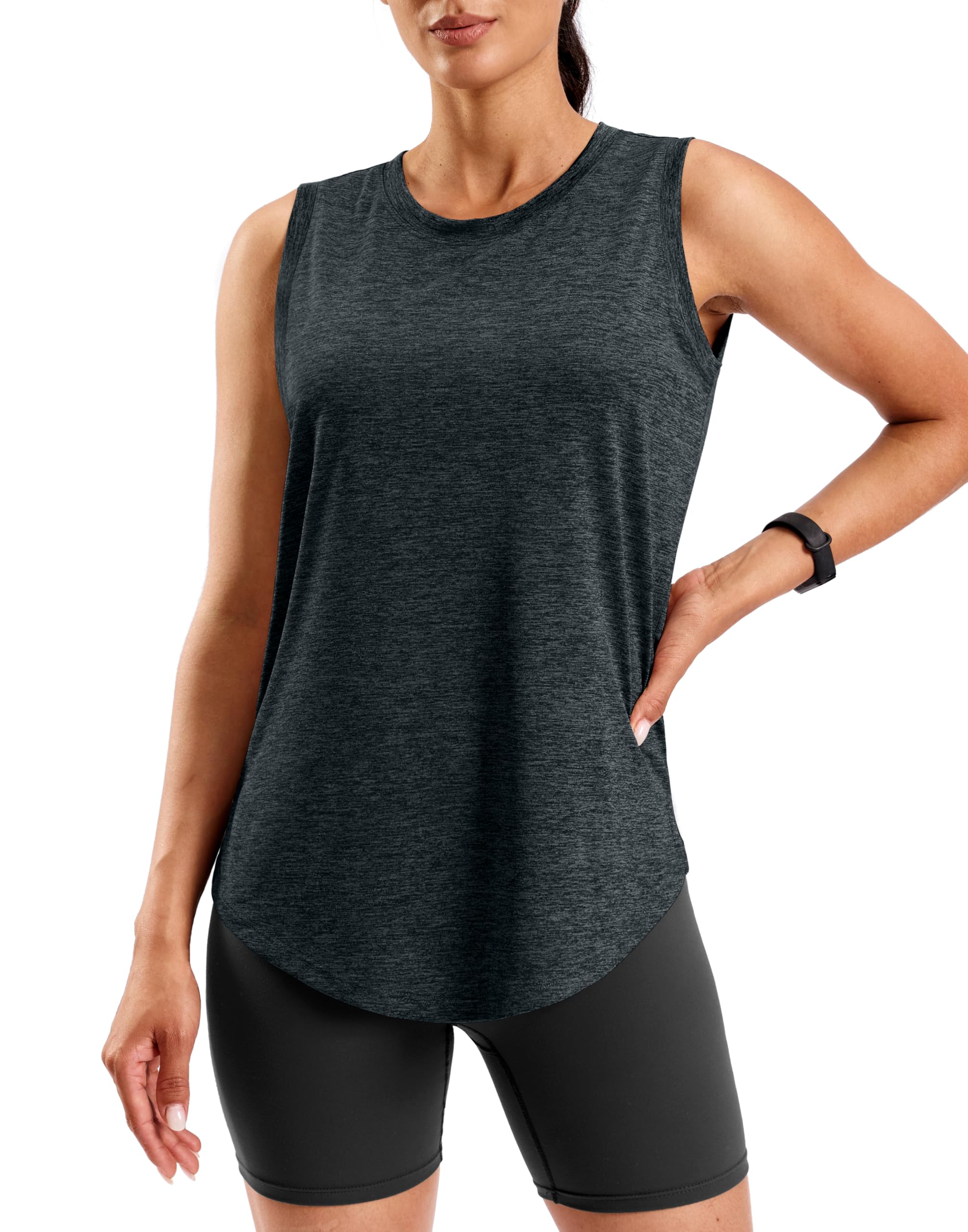 SANTINY Women's Lightweight Long Workout Tops Sleeveless Tennis Gym Yoga Shirts Athletic Running Tank Top for Women Loose Fit