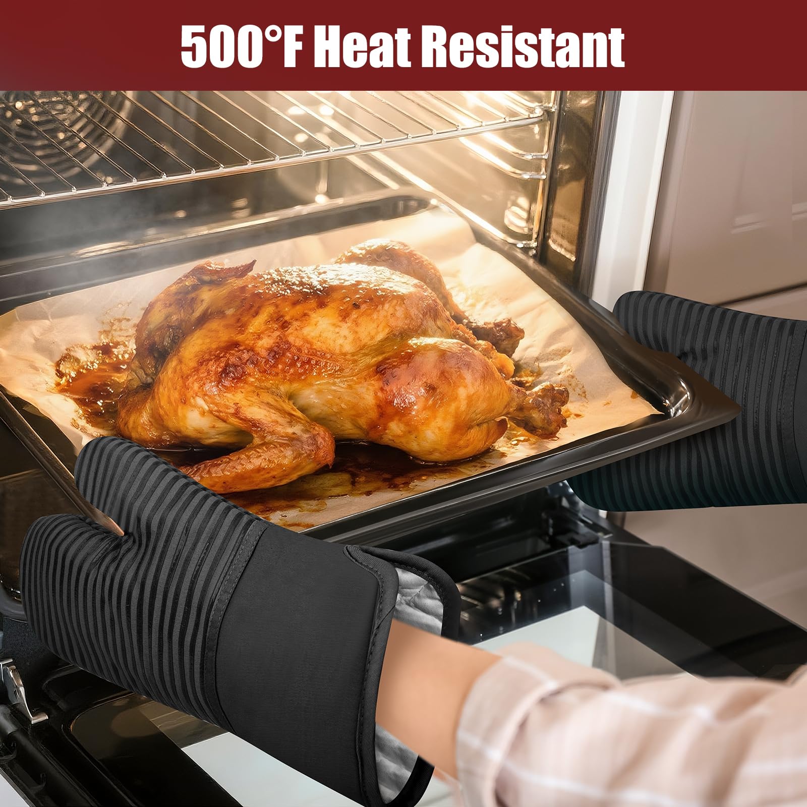 Set di guanti da forno e presine con impugnatura in silicone, resistenti al calore fino a 260 °C, confezione da 6 strofinacci/strofinacci per cucina, 100% cotone, essenziali per cucinare, cuocere al