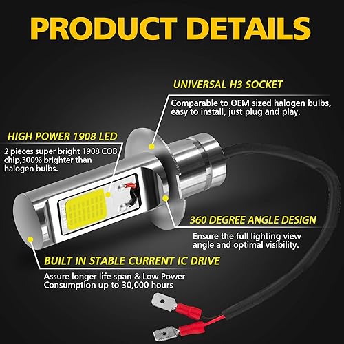 Miniatura 2 de AUXLIGHT H11 H10 9006 5202 2504 Bombilla LED de Luz antiniebla 6000K Xenon White, Súper brillante 2800 Lumens 33-SMD Luces de circulación diurna DRL