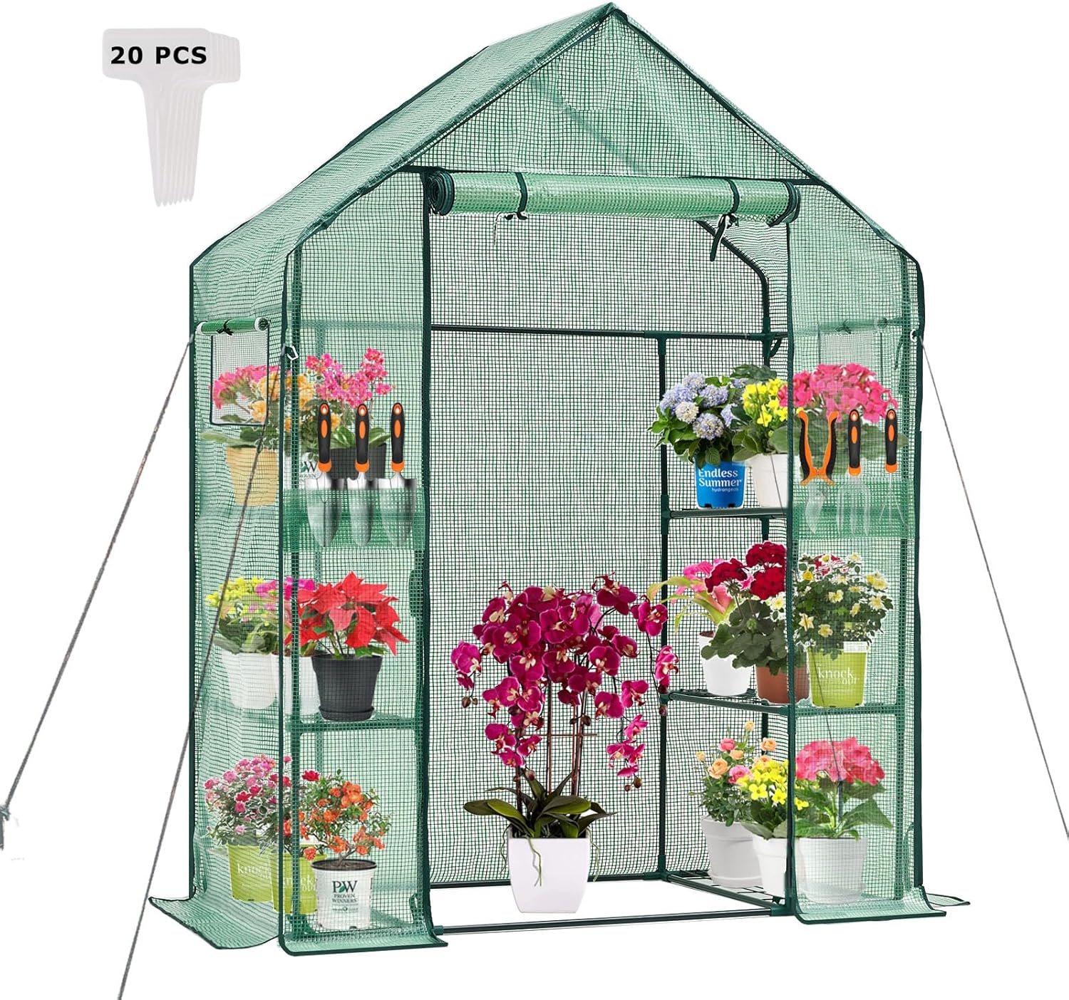 Walk-in Greenhouse with 3 Tiers and Roll-Up Door