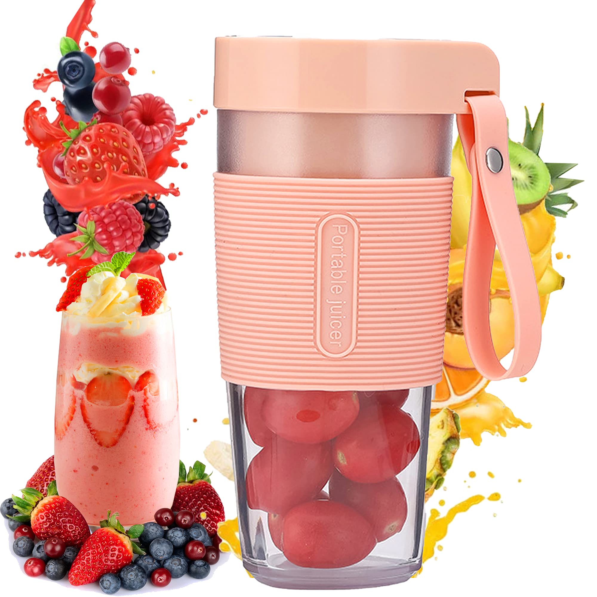 gkcityPortable Personal Size Blender for Shakes and Smoothies Maker Handheld Mini Juicer Cup 12 Oz BPA-Free USB Rechargeable Sports Travel Gym Office