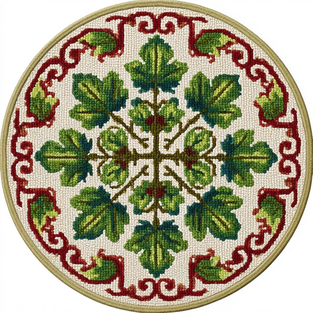 Kitquiver Round Rug Latch Hook Kit Plant Leaves 50x50cm