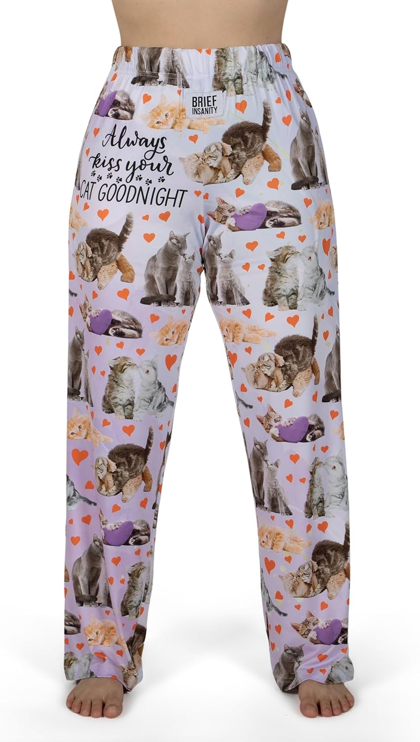 BRIEF INSANITY Cat Print Lounge Pajama Pants for Women & Men - Soft Silky Unisex Sleep Bottoms - Image 5