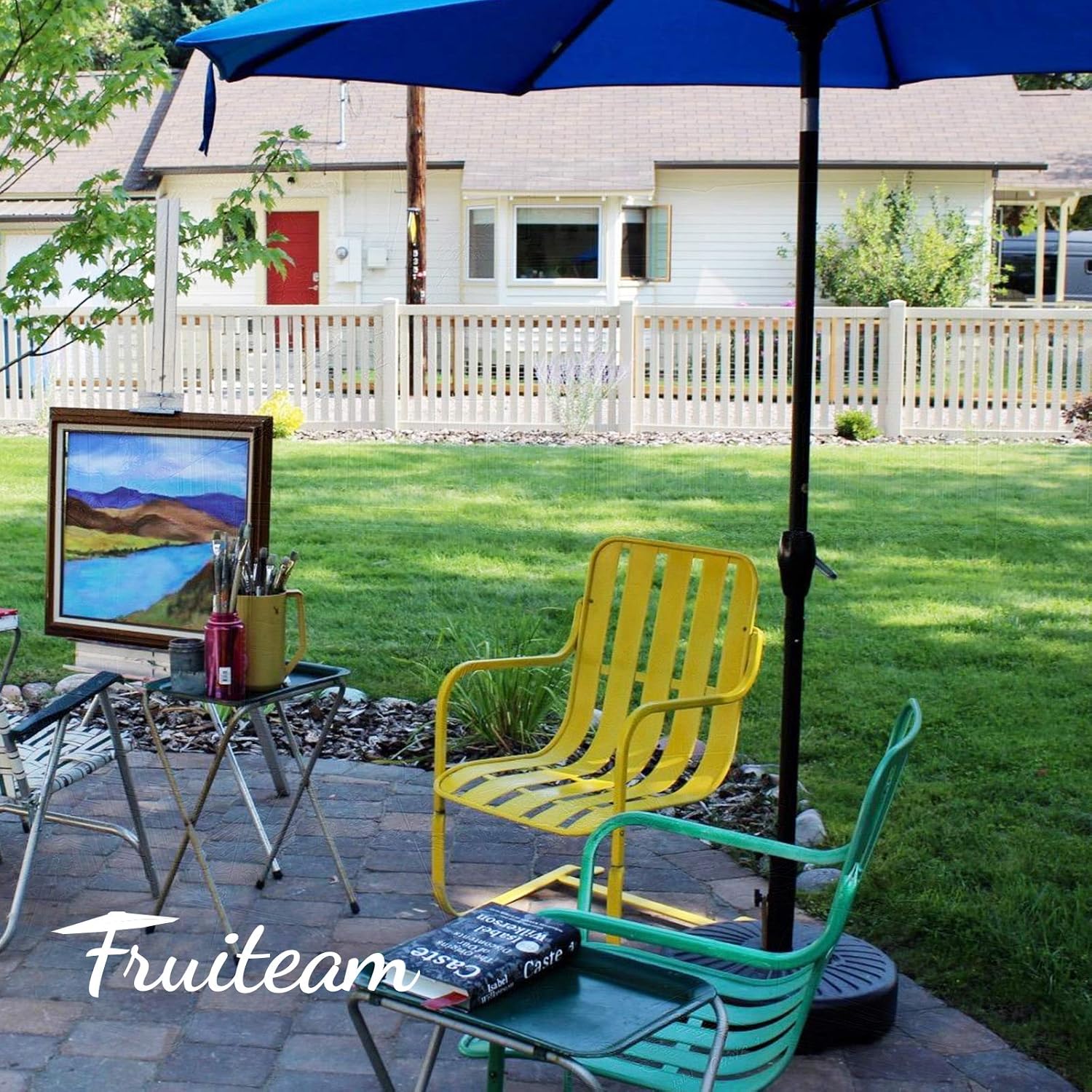 FRUITEAM Water Filled 55LB Outdoor Patio Umbrella Base Heavy Duty Stand Pole Holder 1.5-inch Thickened Steel Pole Round Base for 6-9Ft Straight-Pole Garden Umbrellas : Patio, Lawn & Garden