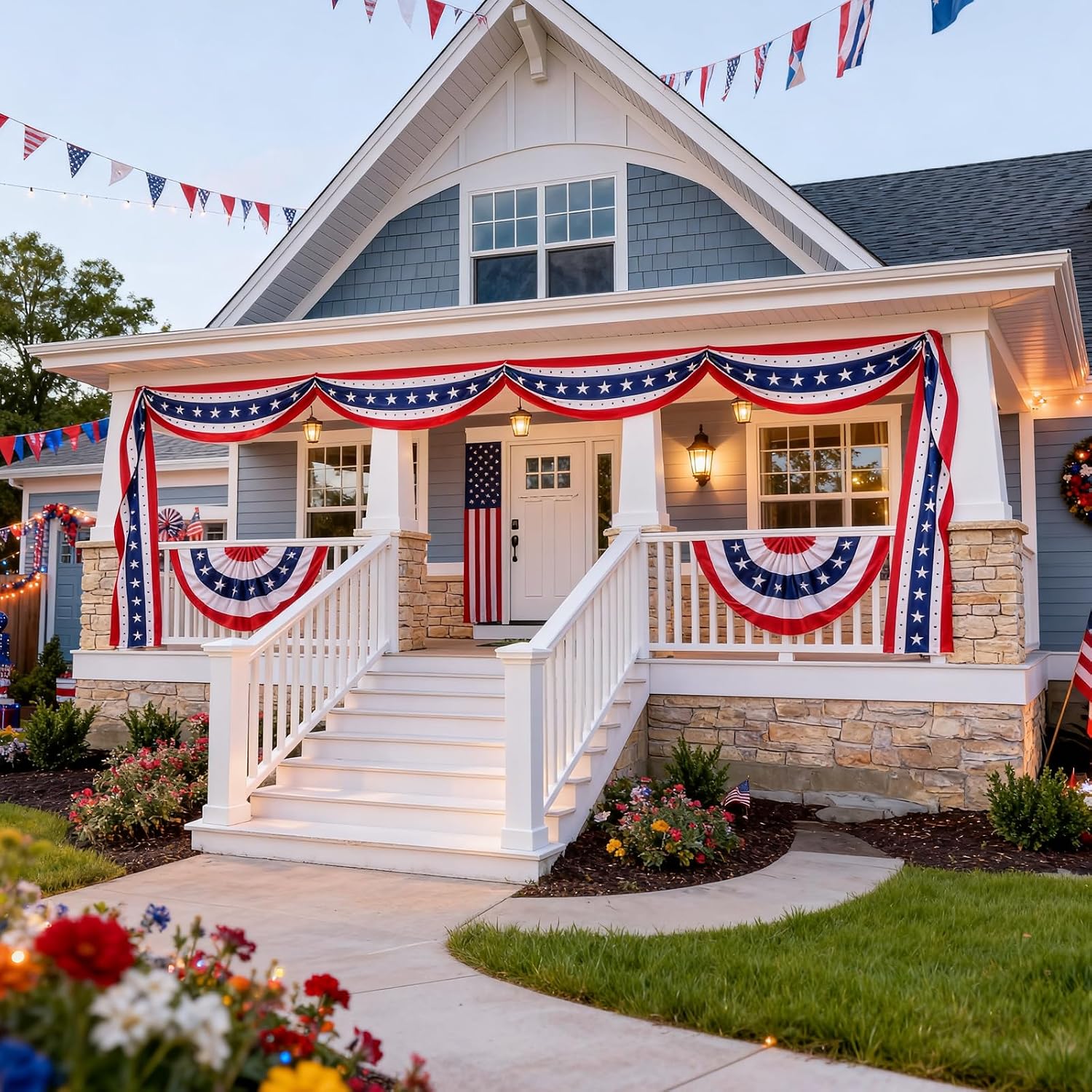 25 Ft 4th of July Decorations - Patriotic Door Decorations American Flag Bunting Banner for for Independence Day Porch Decor (1 Pack)