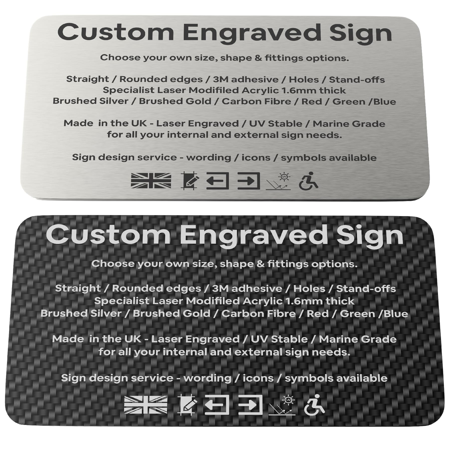 Custom Laser Engraved Sign – Personalised Text, Brushed Aluminium, Gold & Colour Acrylic – Door, Gate, Wall & Fence Plaque – House, Parcel, CCTV & Business Signs – Waterproof, Made in UK