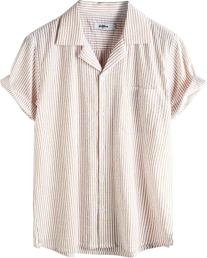 VATPAVE Mens Striped Summer Shirt Casual Button Down Short Sleeve Beach Shirts Cotton Shirts for Men