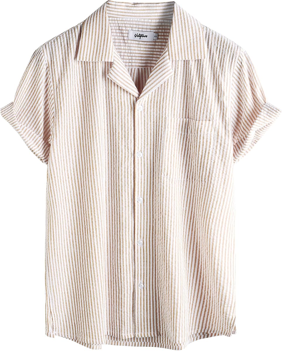 VATPAVE Mens Striped Summer Shirt Casual Button Down Short Sleeve Shirts