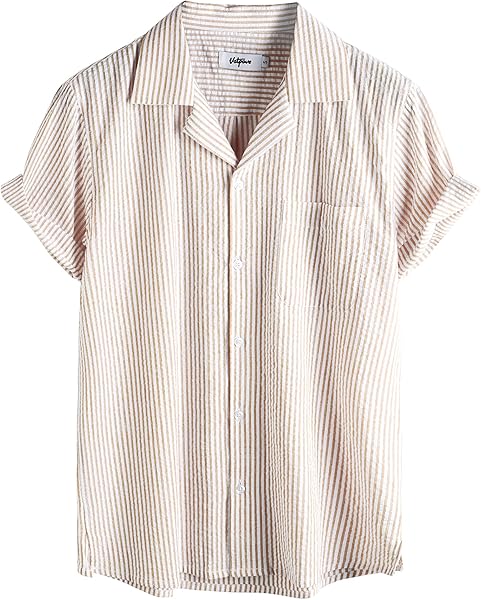 VATPAVE Mens Striped Summer Shirt Casual Button Down Short Sleeve Beach Shirts Cotton Shirts for Men