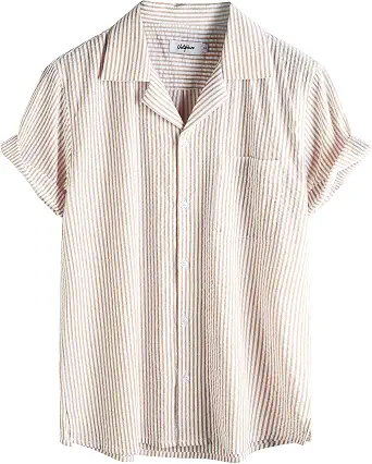 VATPAVE Men's Striped Summer Shirt Casual Button Down Short Sleeve Shirts