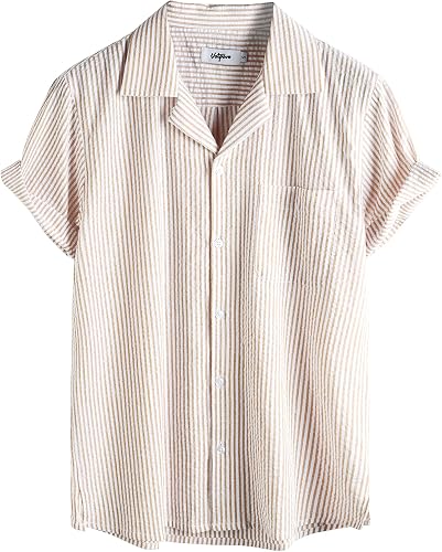 VATPAVE Mens Striped Summer Shirt Casual Button Down Short Sleeve Beach Shirts Cotton Shirts for Men