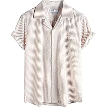 Mens Striped Summer Shirt Casual Button Down Short Sleeve Beach Shirts Cotton Shirts for Men