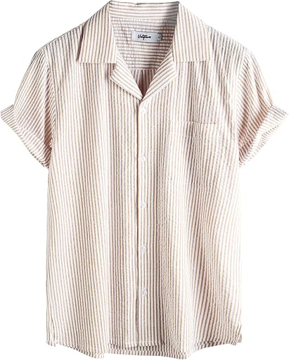 VATPAVE Mens Striped Summer Shirt Casual Button Down Short Sleeve Beach Shirts Cotton Shirts for Men