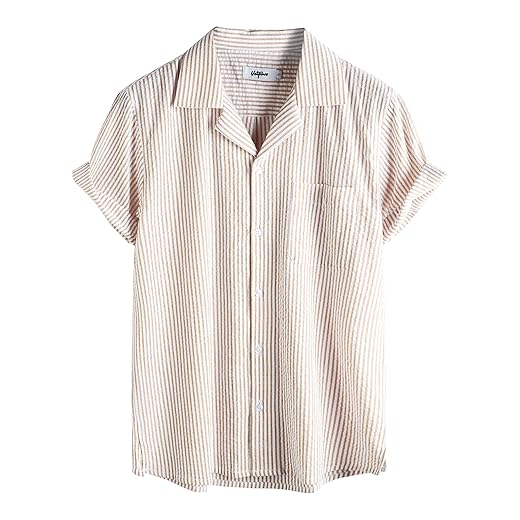 VATPAVE Mens Striped Summer Shirt Casual Button Down Short Sleeve Beach Shirts Cotton Linen Shirts for Men