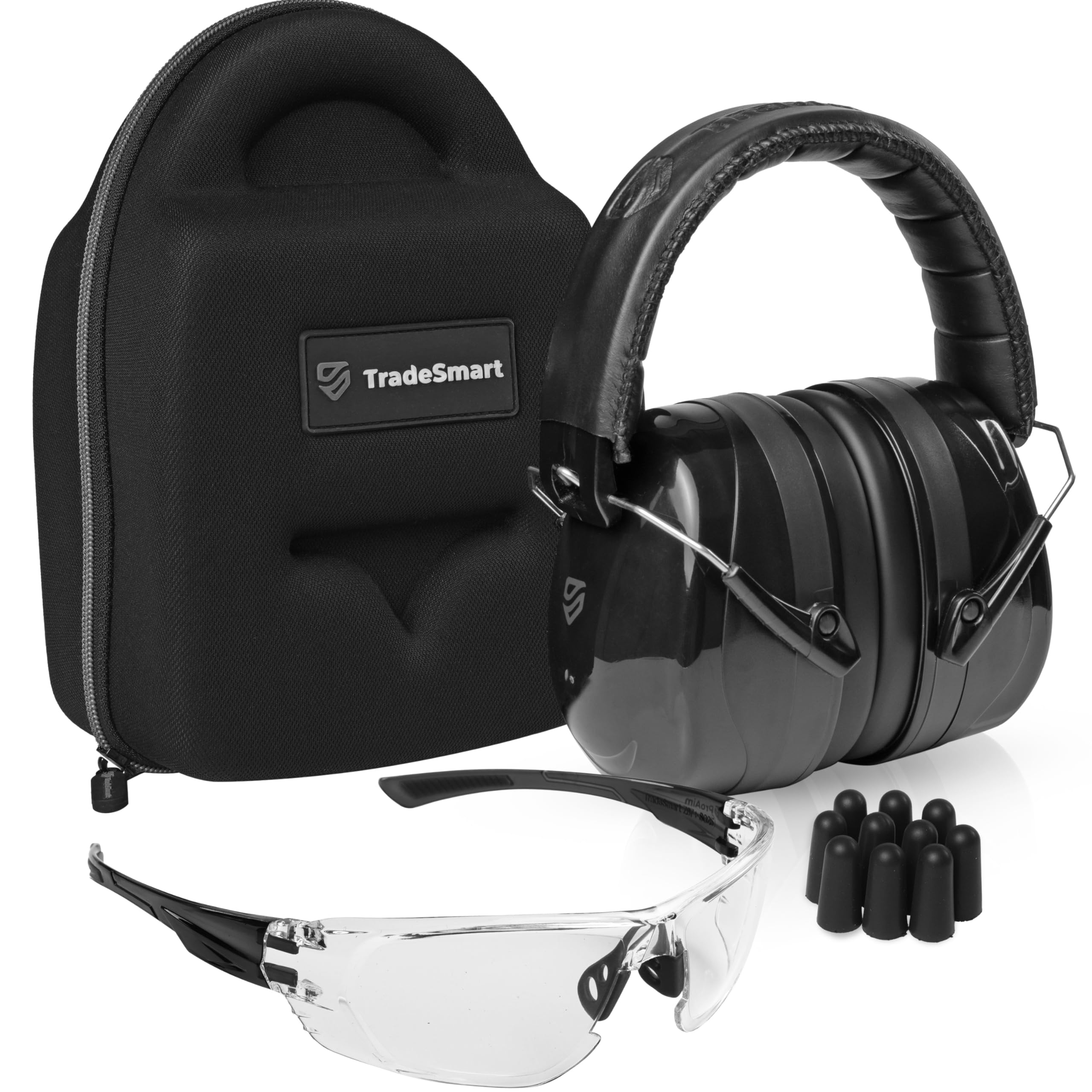 TradeSmart All-in-One Shooting Ear Protection - Comfort+ NRR 28 Earmuffs, Glasses & Earplugs + Carry Case