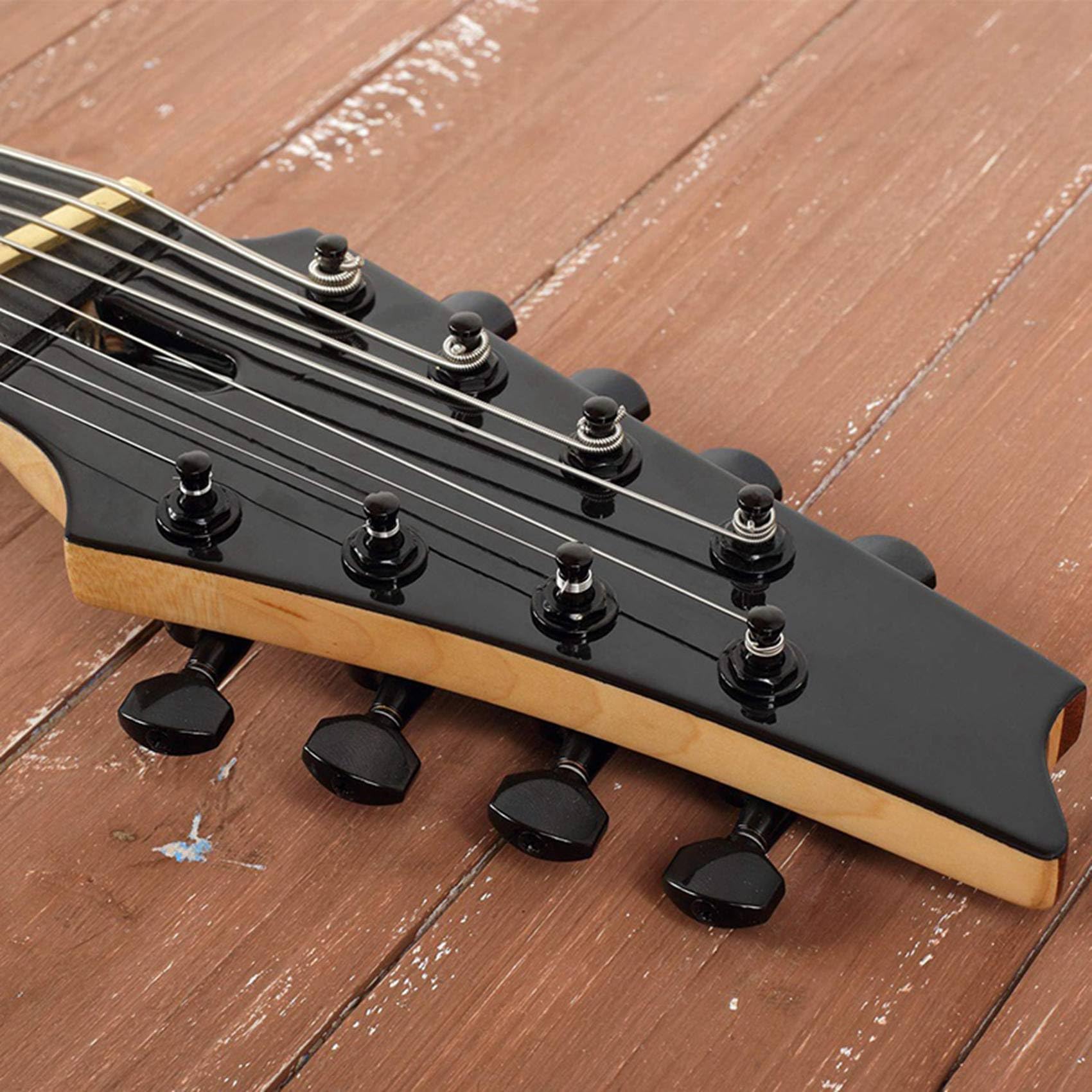 24 struny gitarowe, 3 lewe 3 prawe struny gitarowe, z paskiem, przyciskiem, trybami i strunami gitarowymi (czarne)