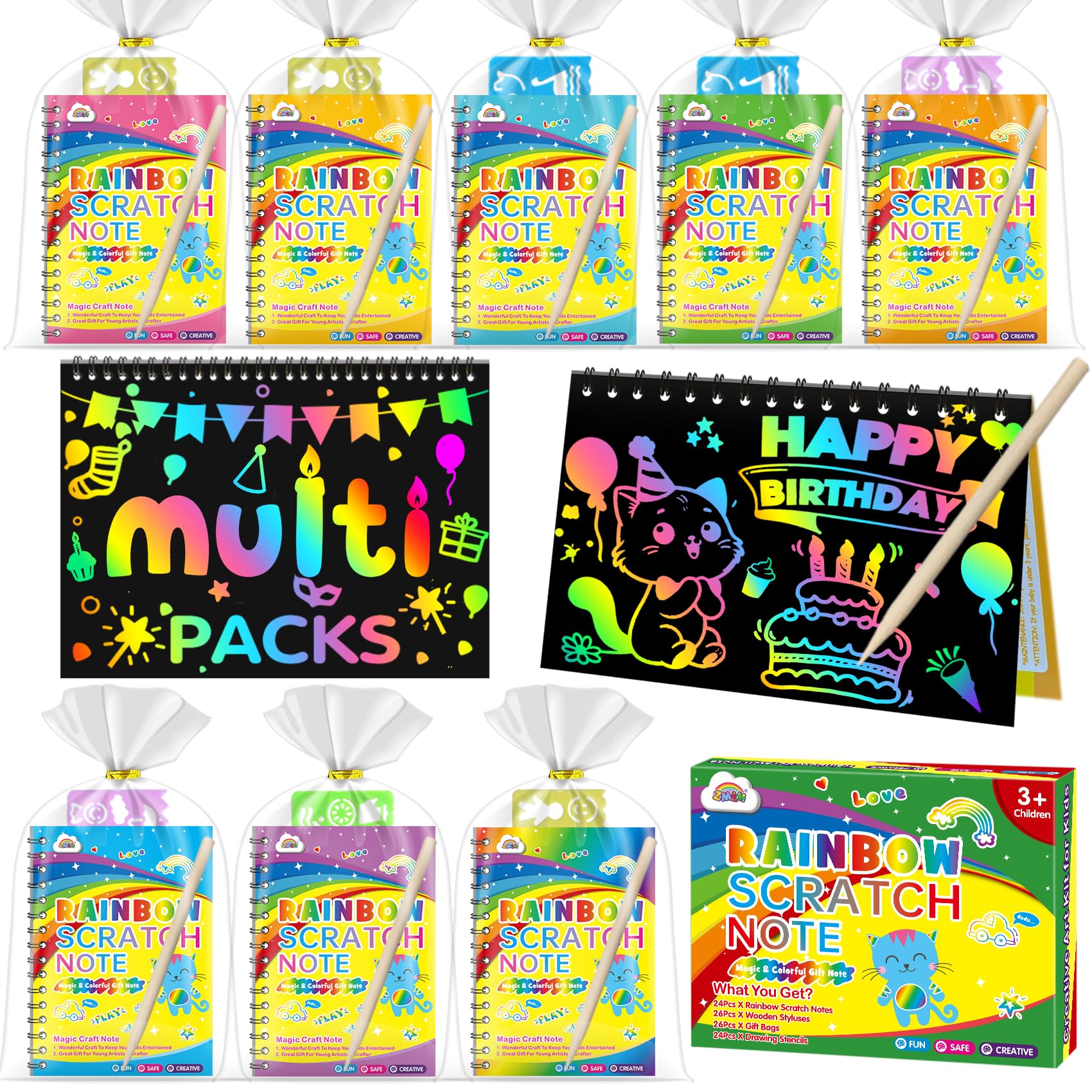 Rainbow様 リクエスト 8点 まとめ商品 Amazon.com: ZMLM 24 Pack Rainbow Scratch Art Party Favors for Kids