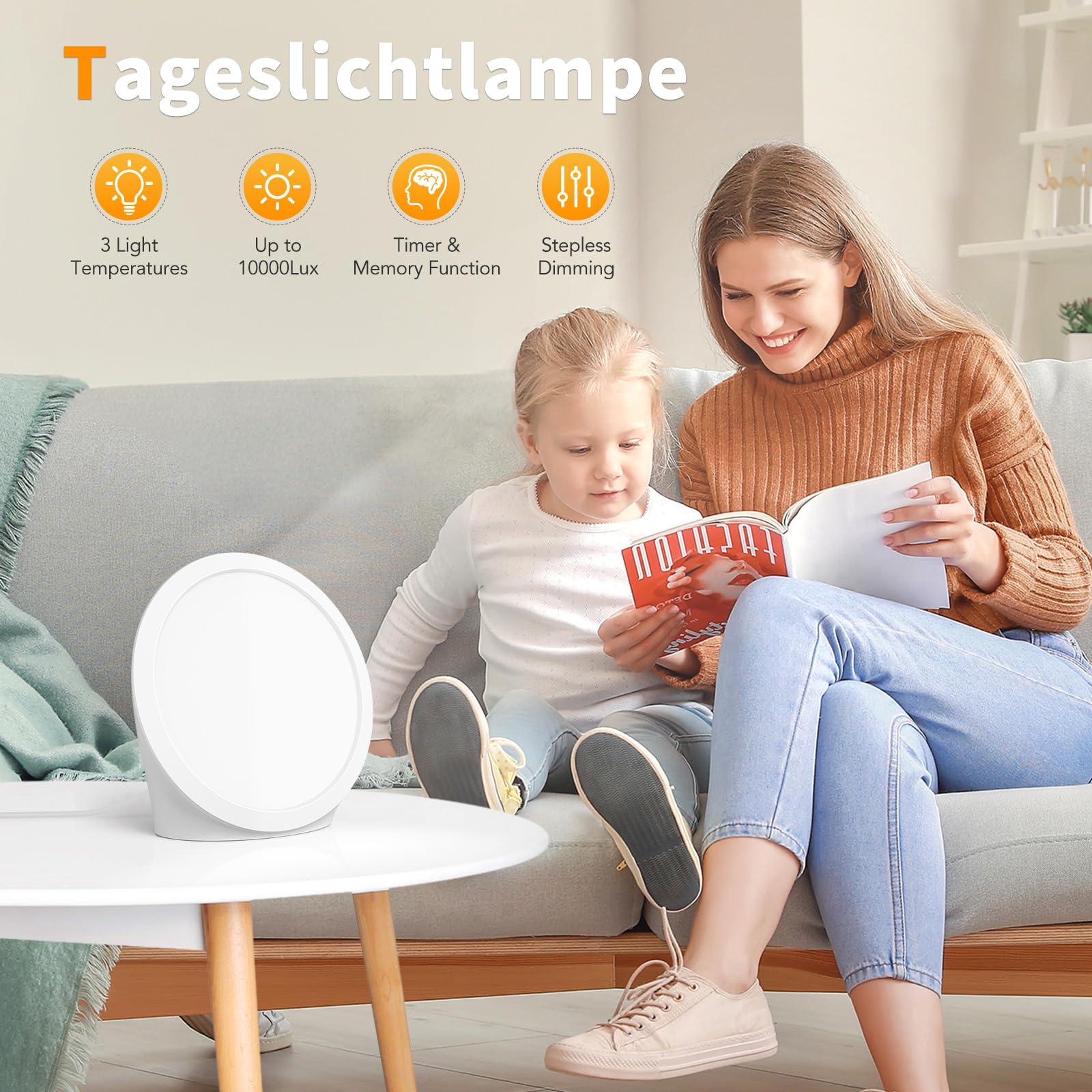 Lampada di Luce Diurna 10000 Lux UV-Free con 3 Temperature di Colore, 5 Livelli di Luminosità, 6 Timer e Funzione di Memoria, Lampada luce Diurna per Casa Ufficio