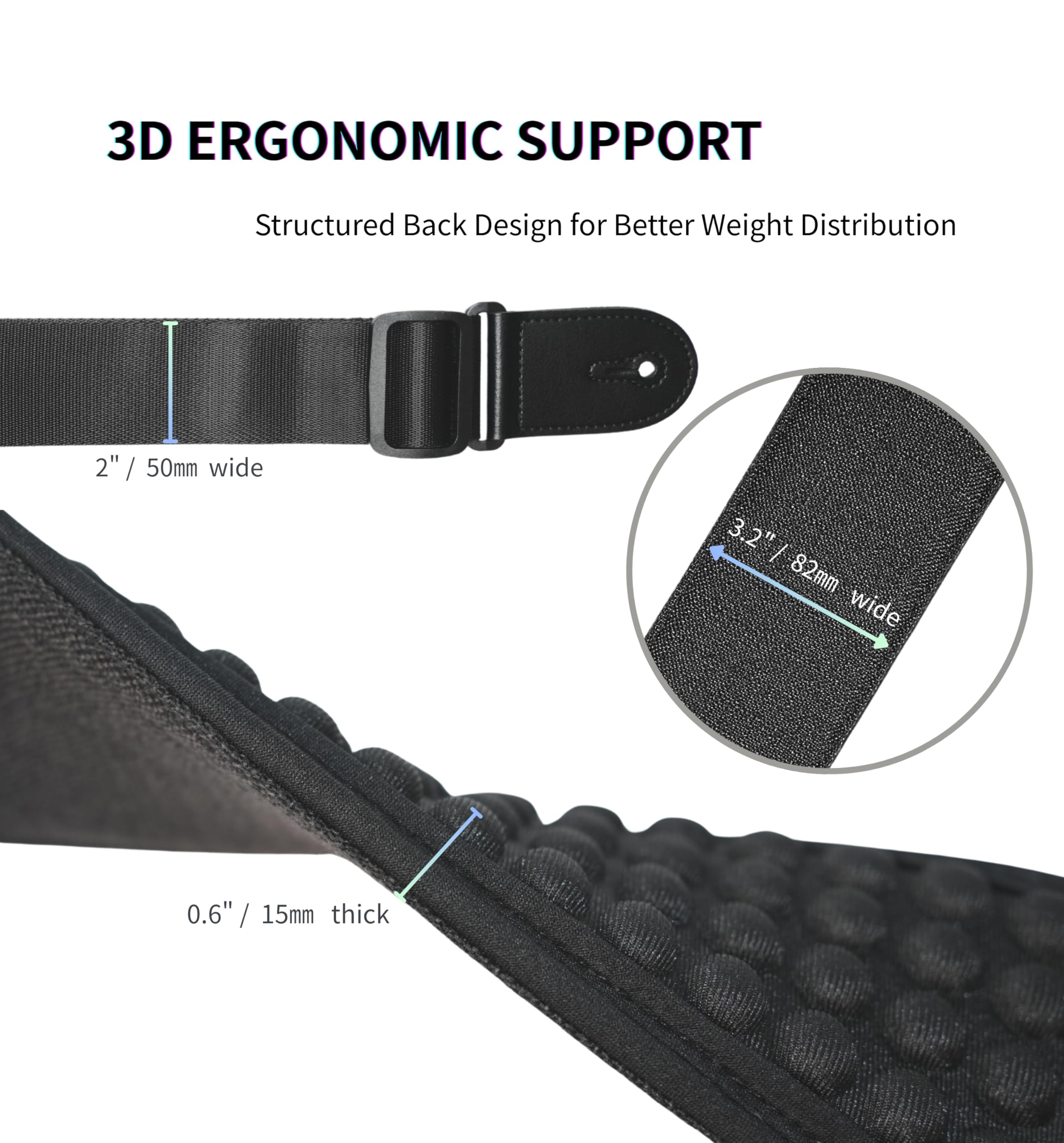 Rockyou Tracolla imbottita per chitarra, larghezza 8,1 cm, imbottitura in spugna 3D, in neoprene, con supporto per plettro, per alleviare la pressione