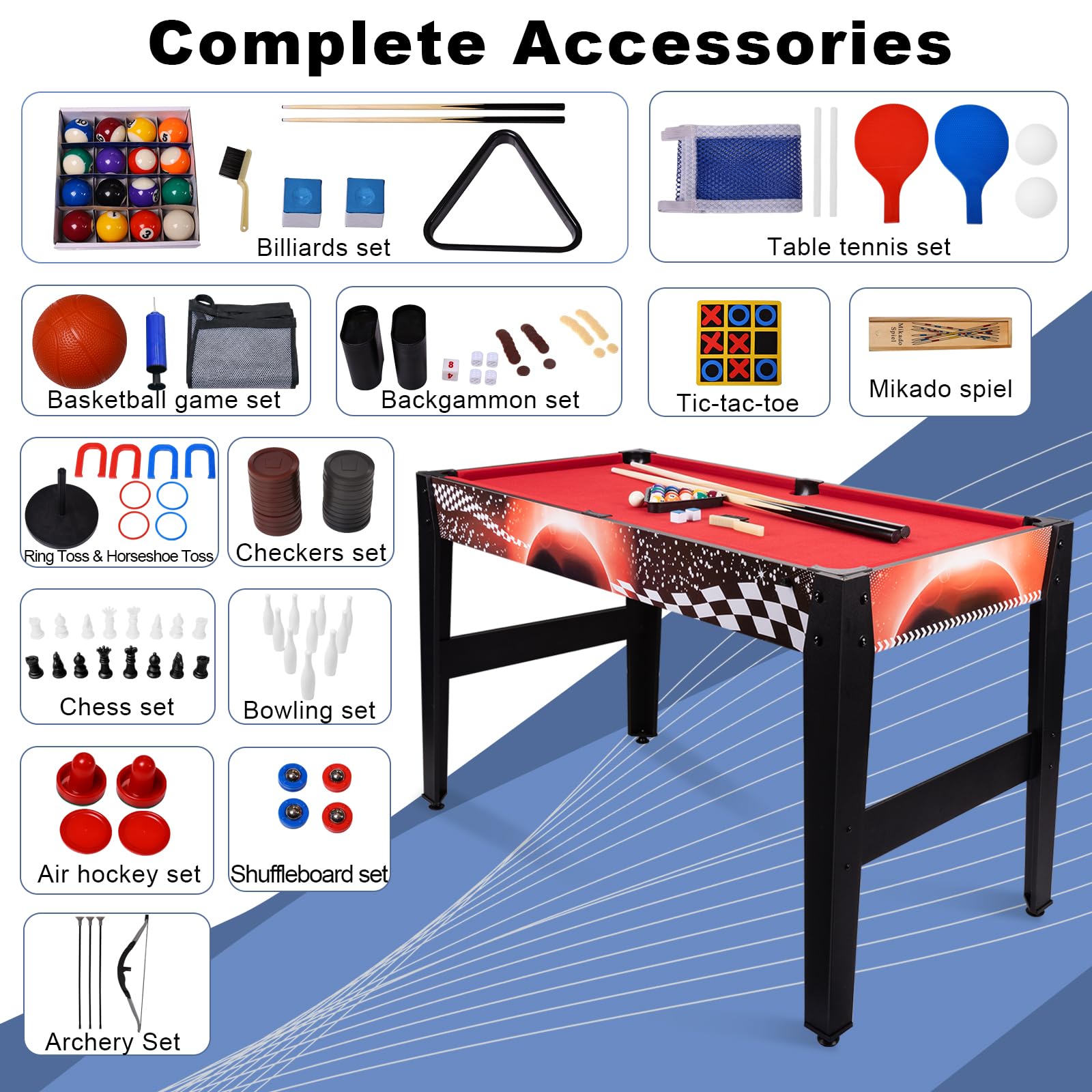 Mesa multijuego plegable 14 en 1, Billar, Ping Pong, Hockey, Baloncesto, 1,2 m