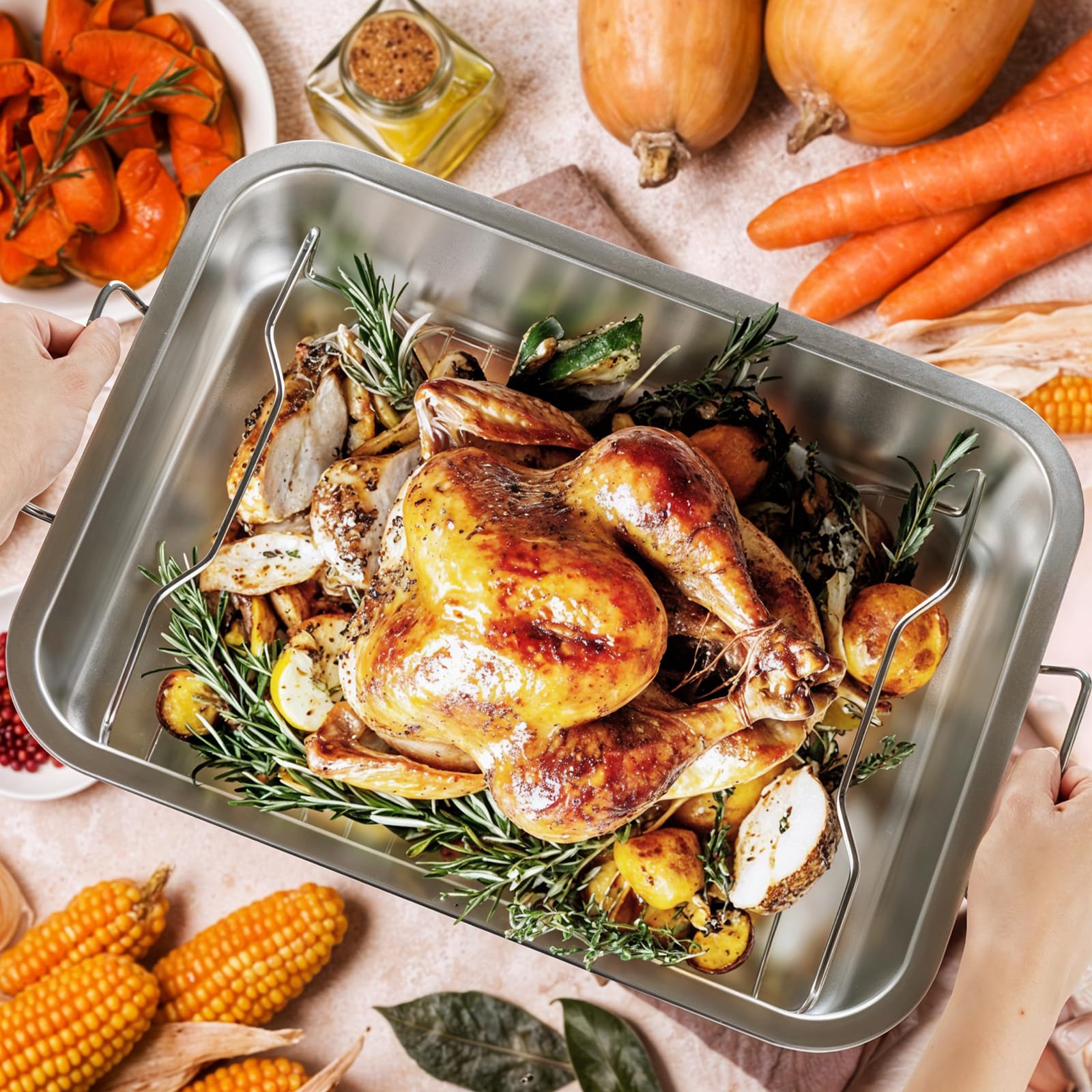 Tifanso Stainless Steel Roasting Pan - Turkey & Rack -7
